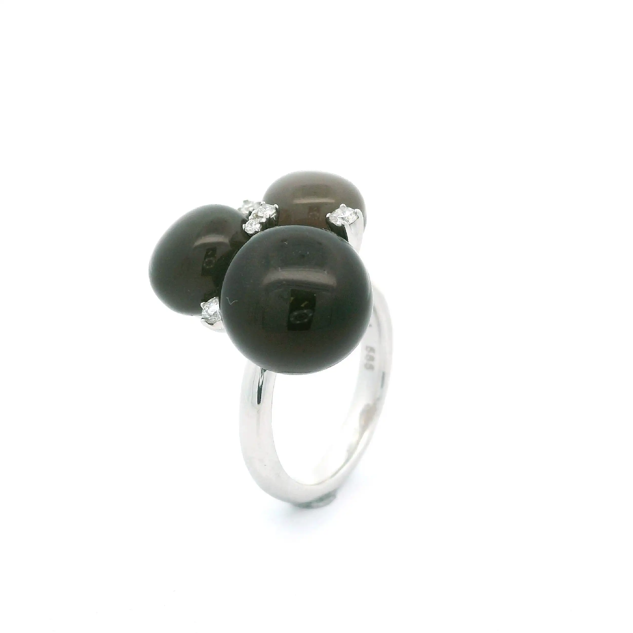 Ring Weißgold mit Brillanten und Mondstein Cabochon mit 0,15ct graviert