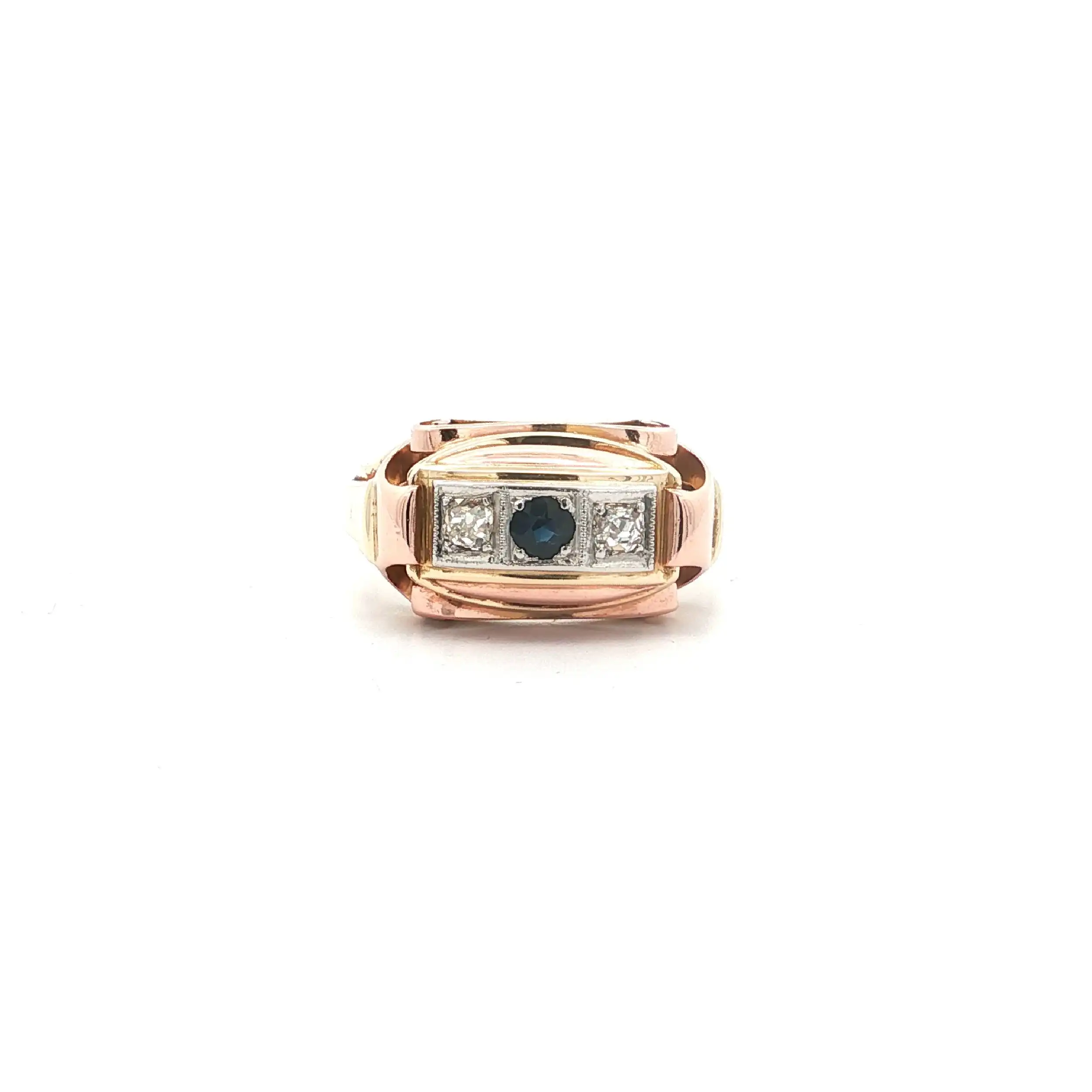 Ring Tricolor mit Saphir & Altschliff-Diamanten Ring Tricolor mit Saphir & Altschliff-Diamanten
