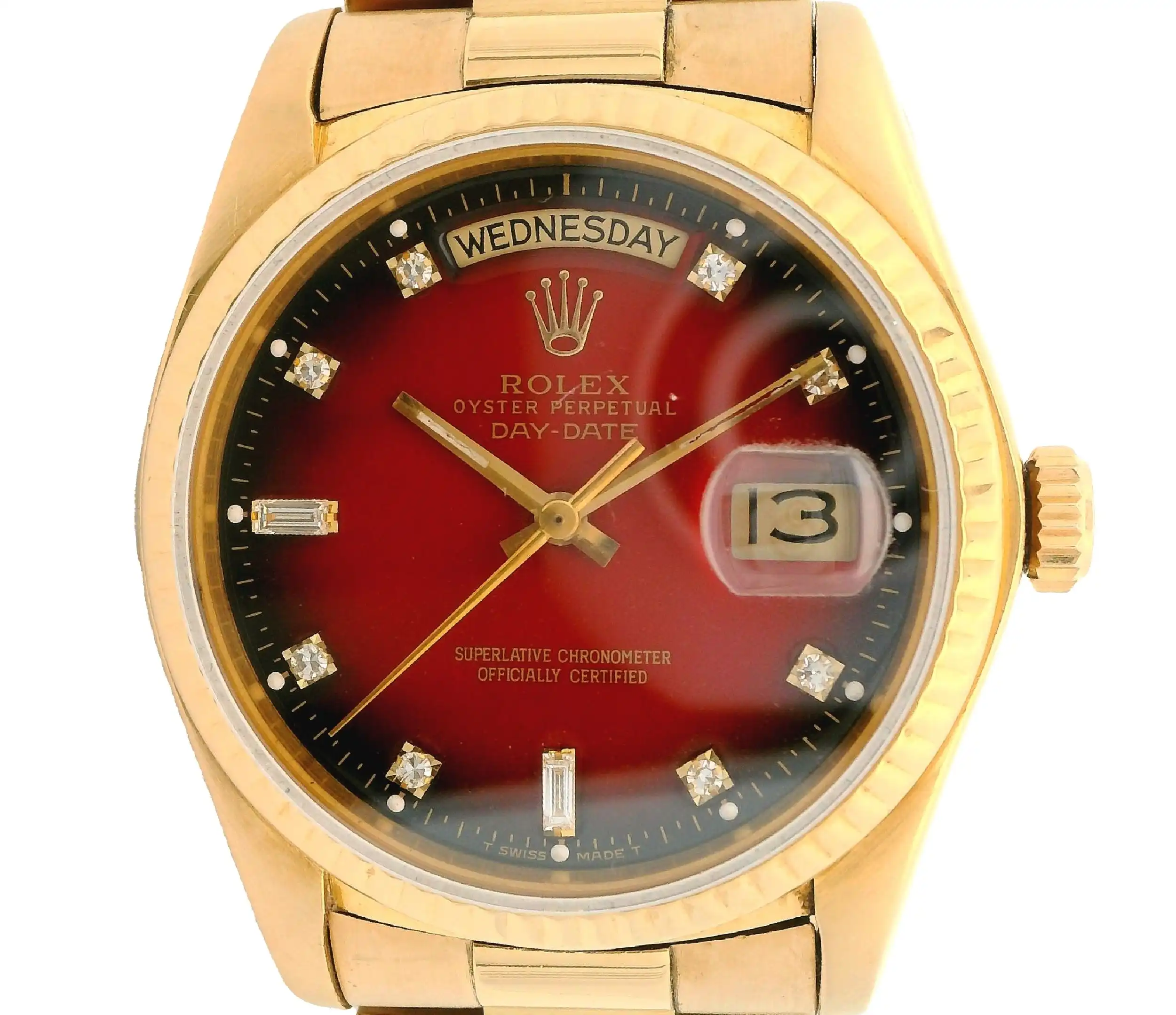 Herrenuhr Rolex Day-Date President Red-Vignette-Diamonds-Dial Vollgold
