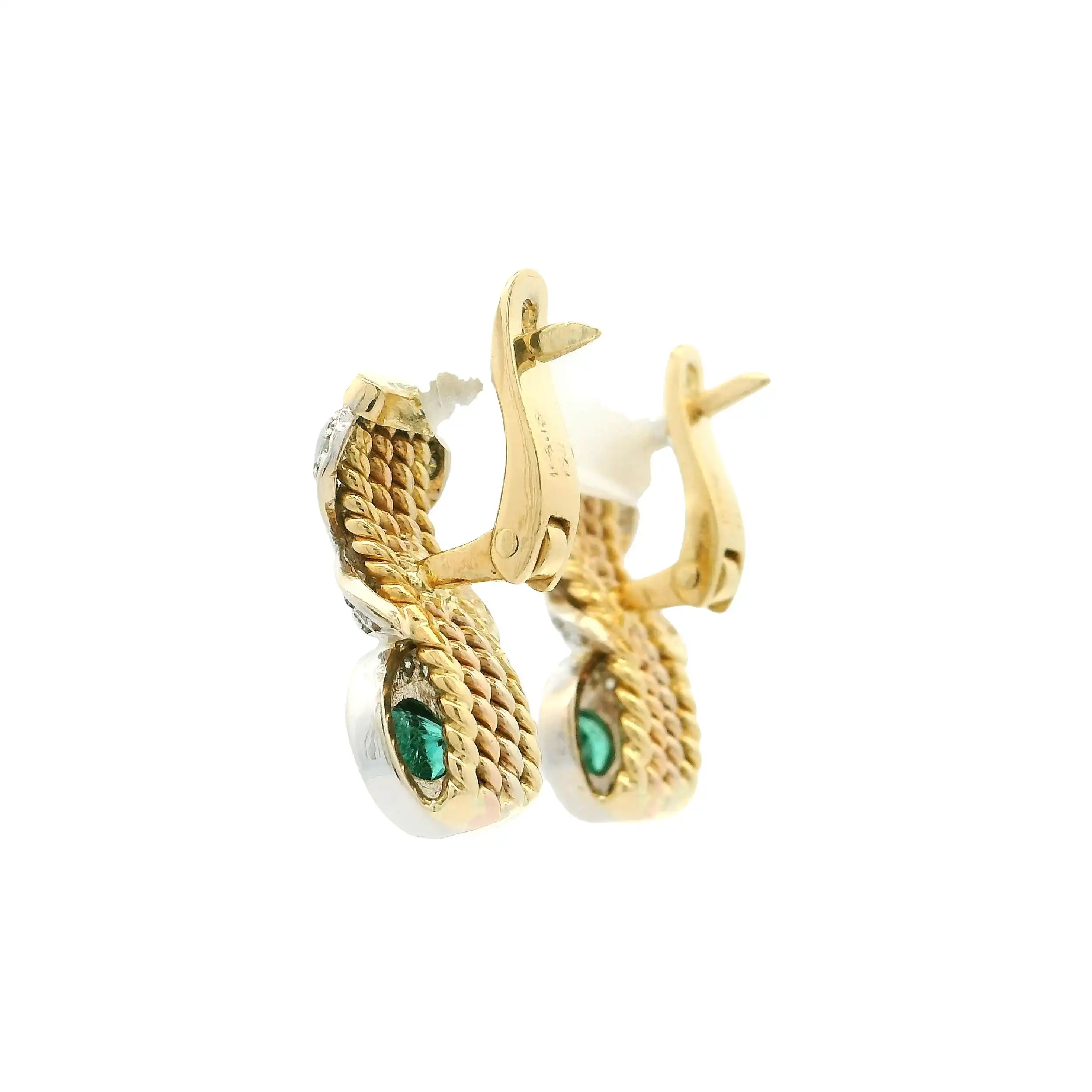 Ohrringe Bicolor mit Smaragd & Brillanten, graviert mit 0,78ct.
