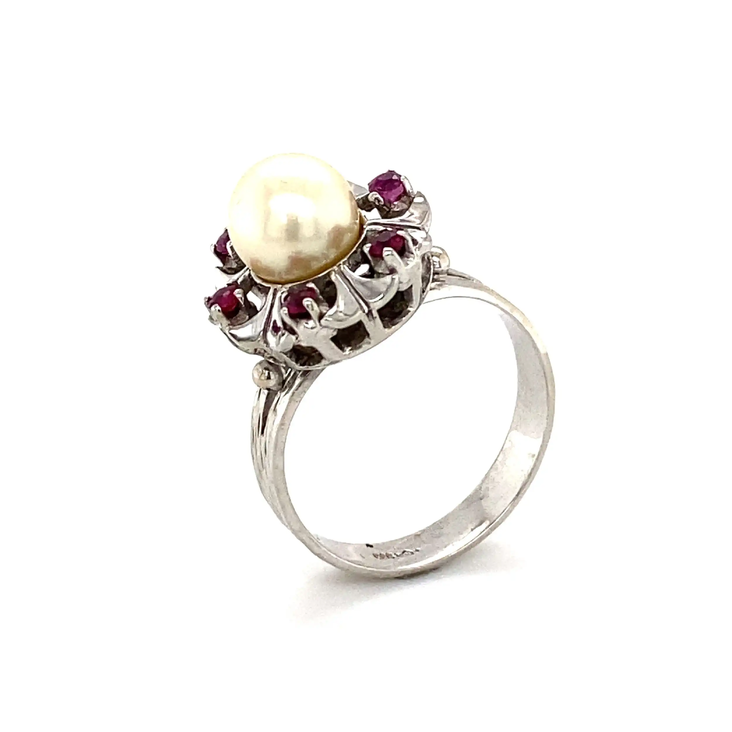 Ring Weißgold mit Perle & Rubine Ring Weißgold mit Perle & Rubine