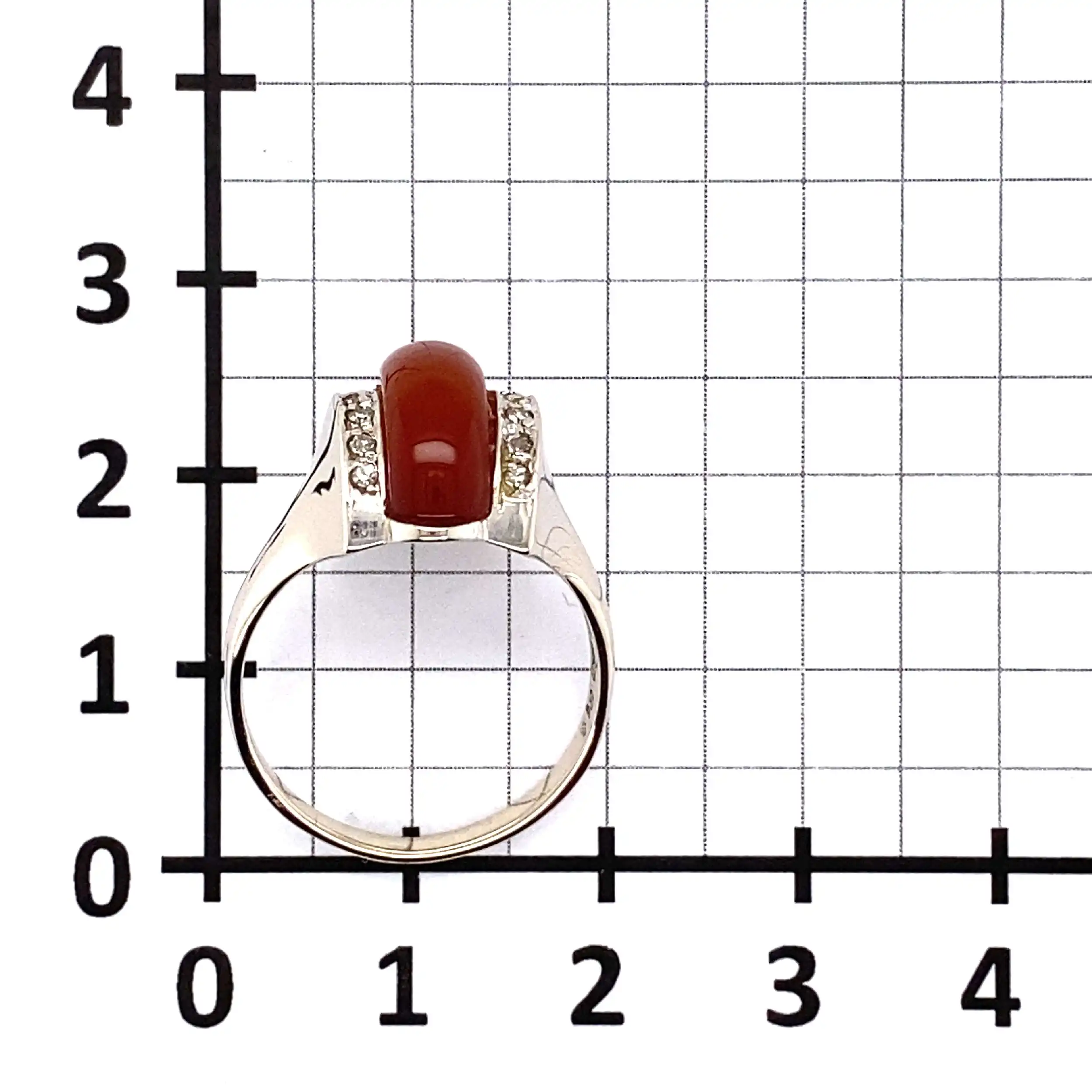 Ring Weißgold mit Karneol & Diamanten, graviert mit 0,14ct.