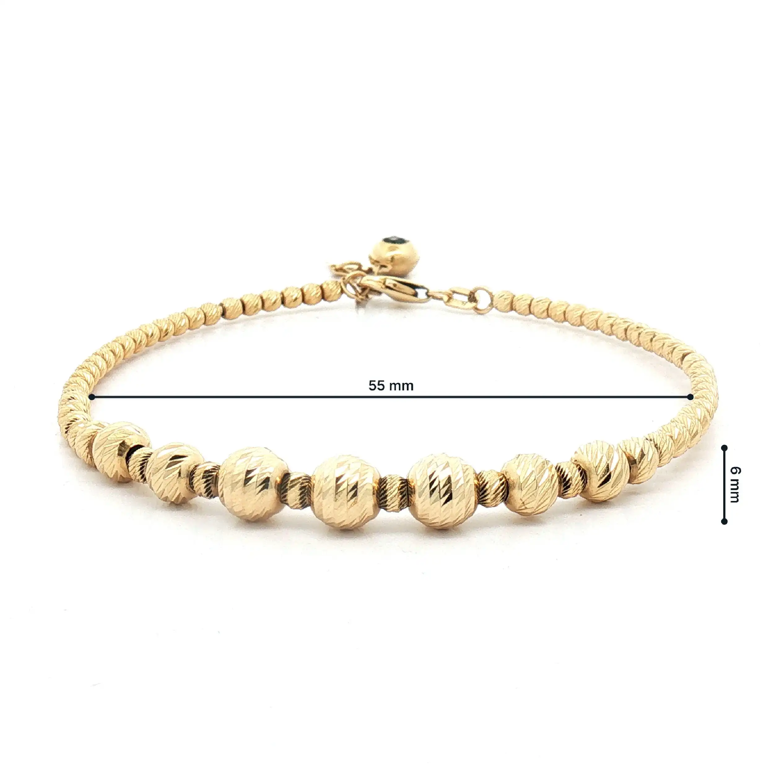 Armreif Gelbgold mit diamantierten Kugeln, Zirkonia und Delfinahänger