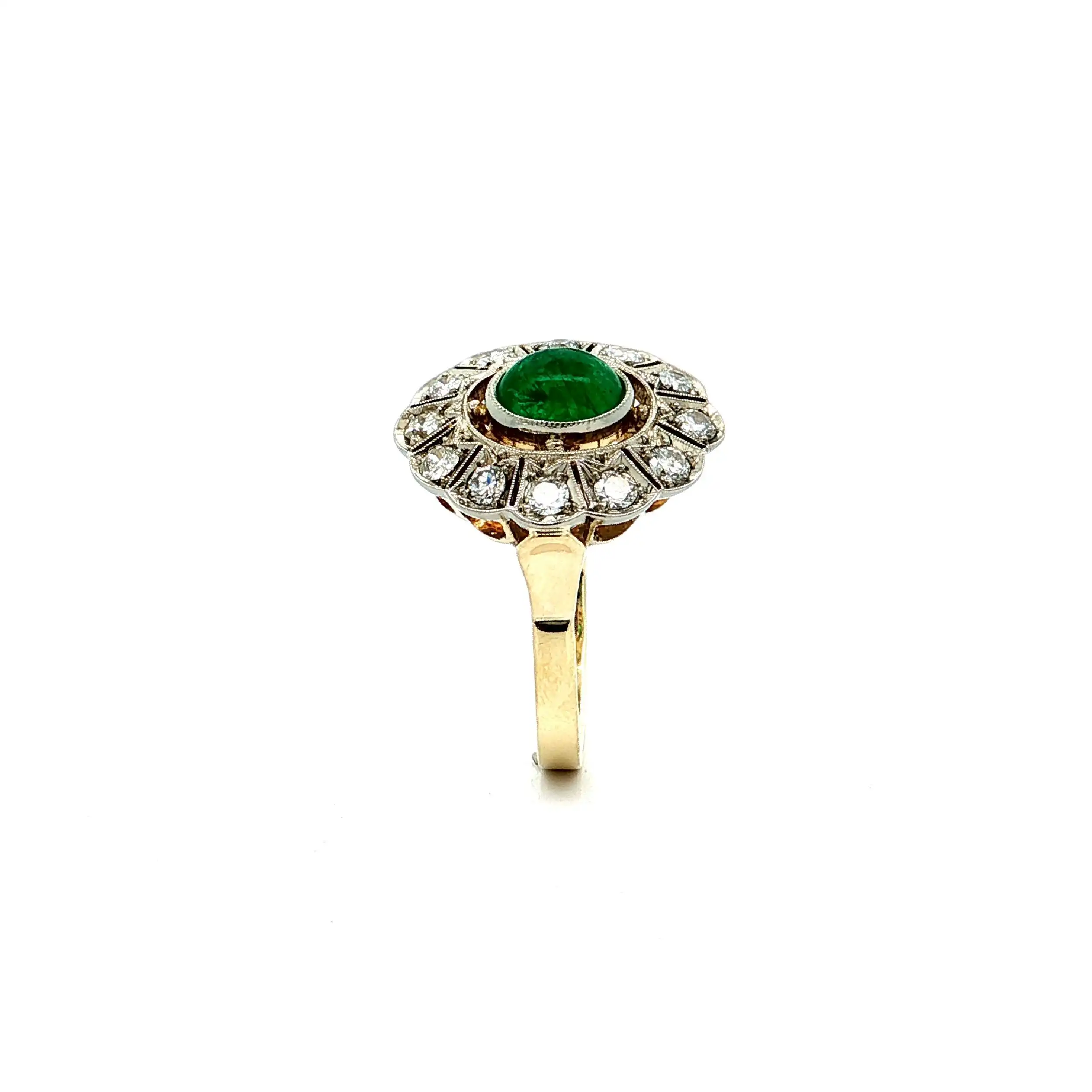 Ring Bicolor mit Smaragd Cabochon & Brillanten