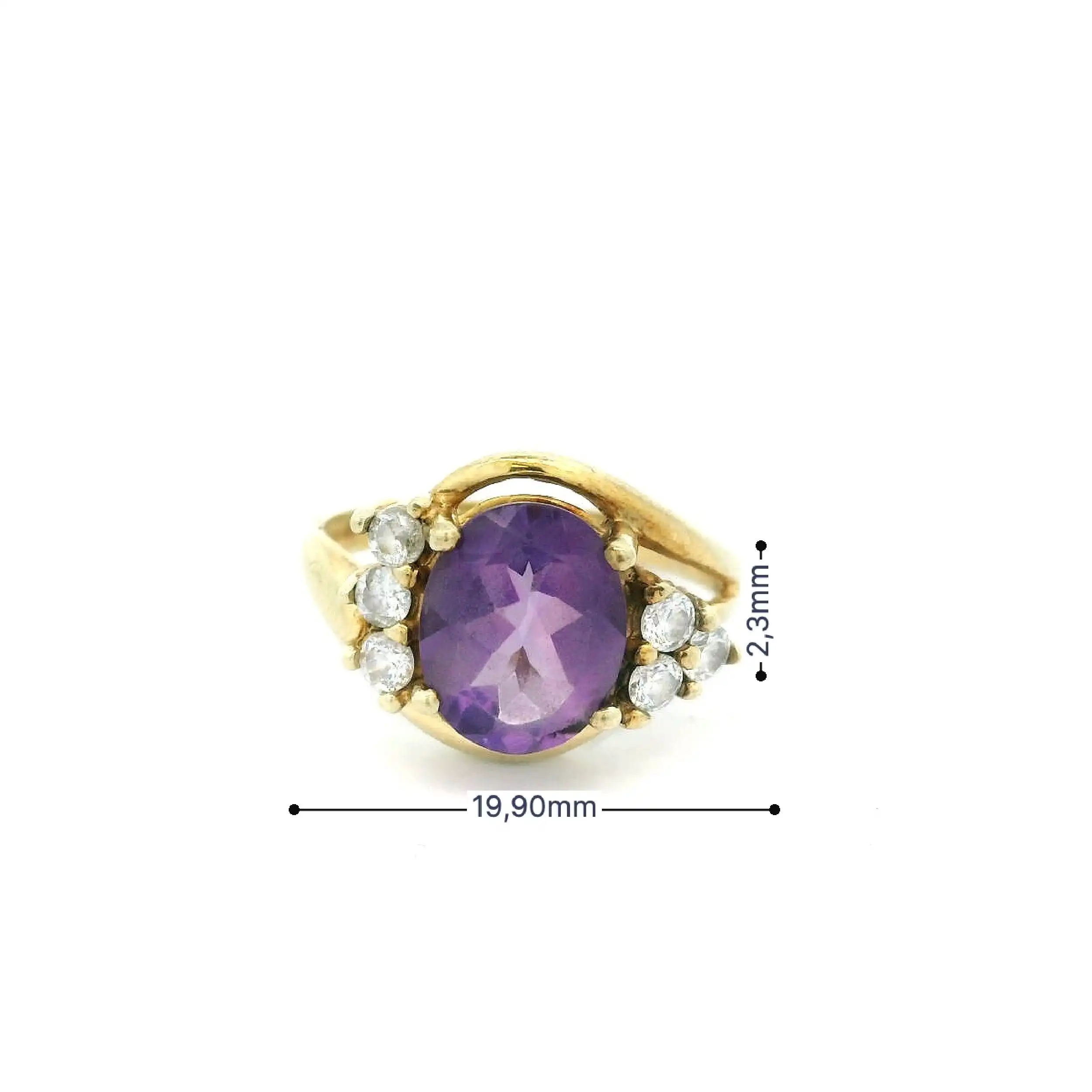 Ring Gelbgold mit Zirkonia und lila Farbstein