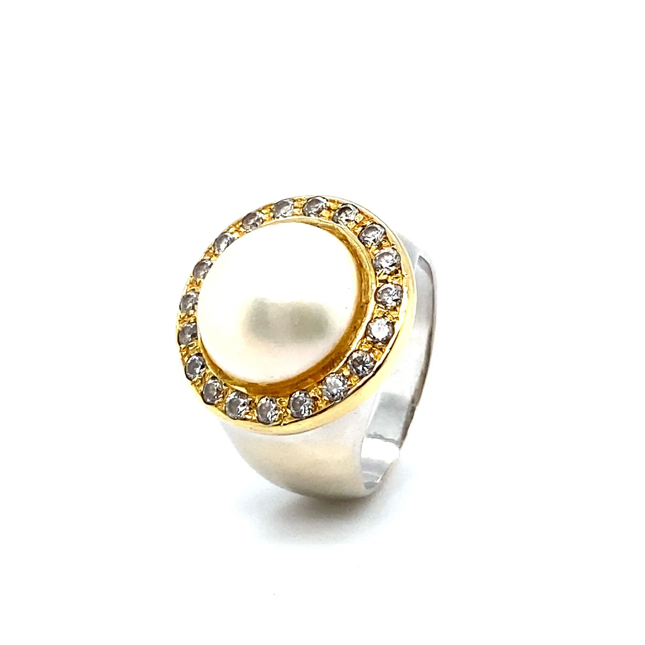 Ring Bicolor mit Mabéperle und Zirkonia Ring Bicolor mit Mabéperle und Zirkonia
