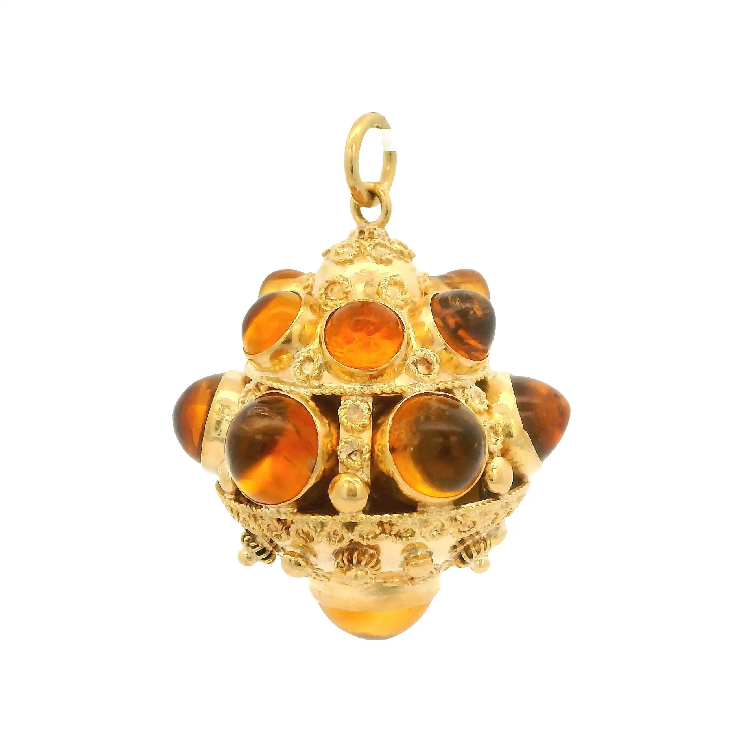 Kugelanhänger Gelbgold verschnörkelt mit Cabochon