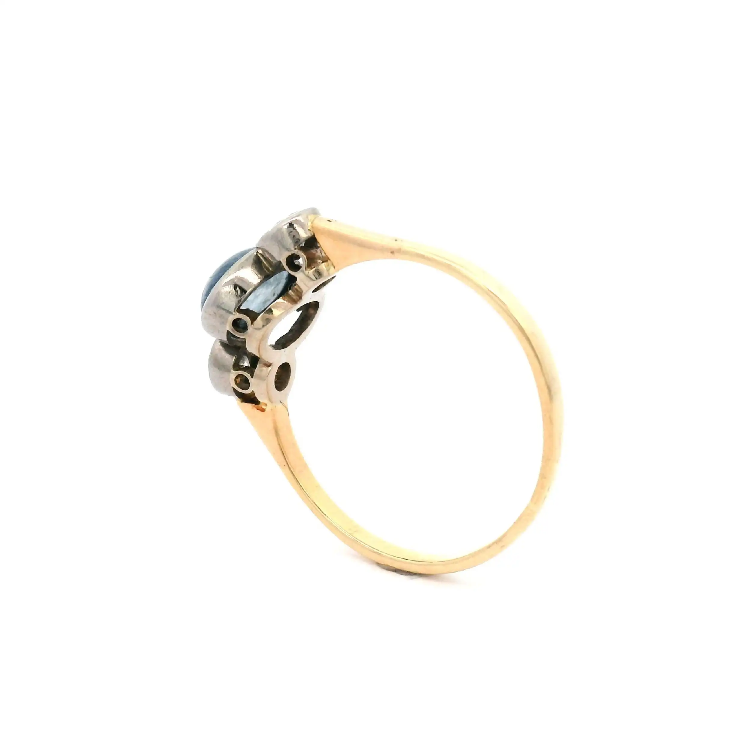 Ring Bicolor mit blauem Cabochon und Brillanten