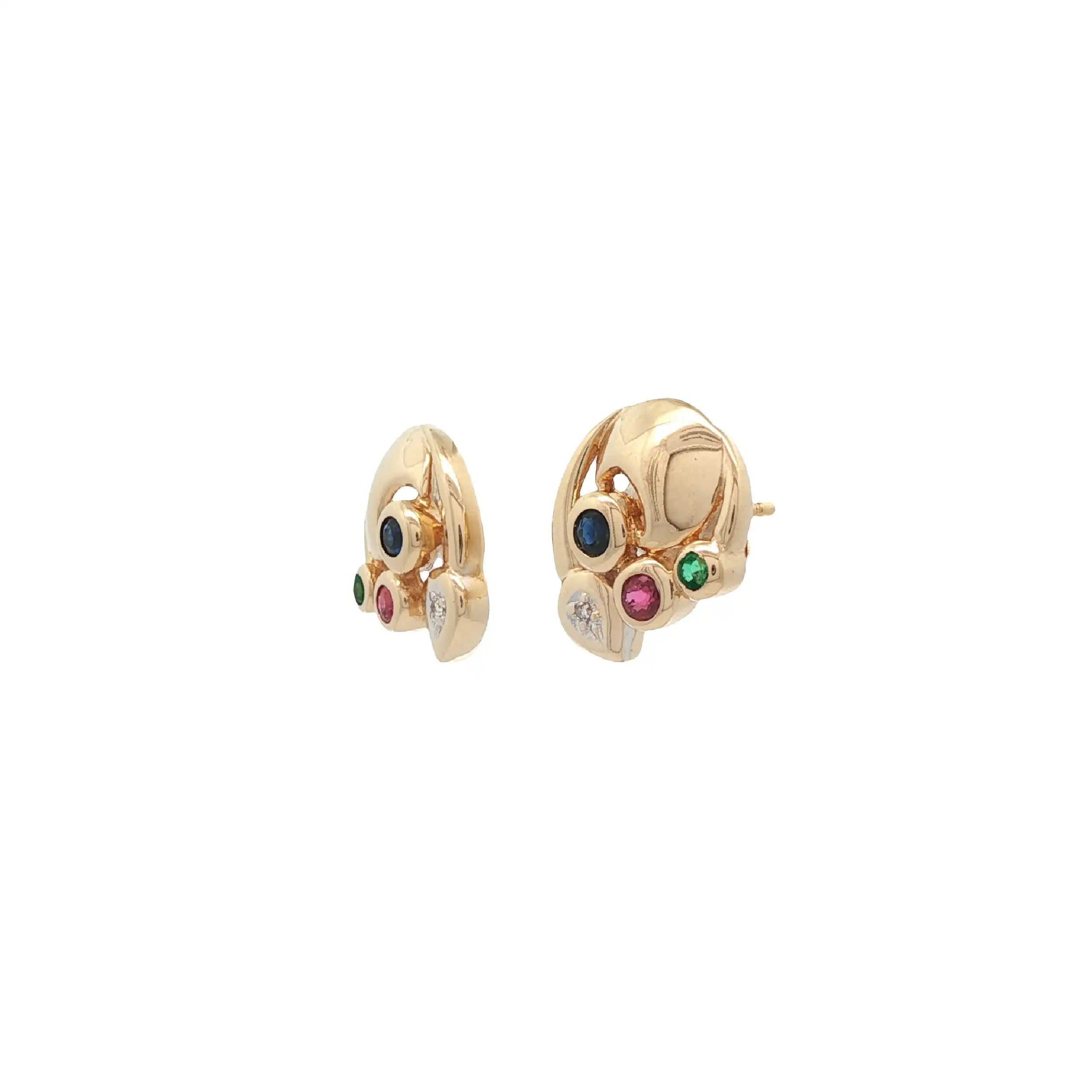 Ohrstecker Gelbgold mit Farbsteinen und Diamanten