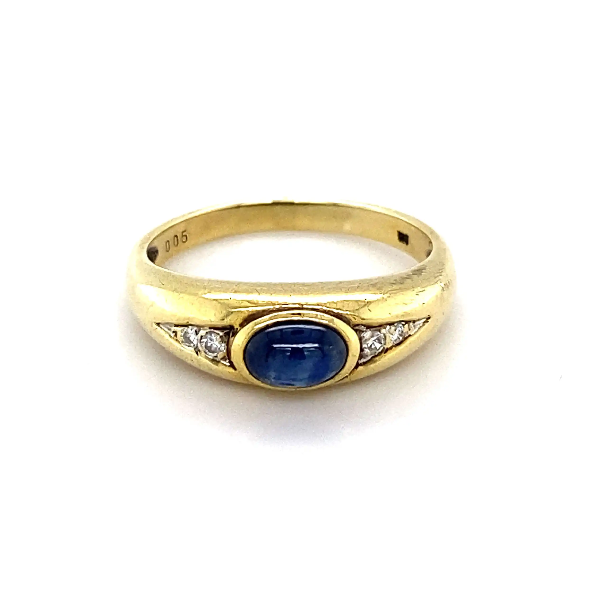 Ring Gelbgold mit blauem Cabochon und Diamanten Ring Gelbgold mit blauem Cabochon und Diamanten