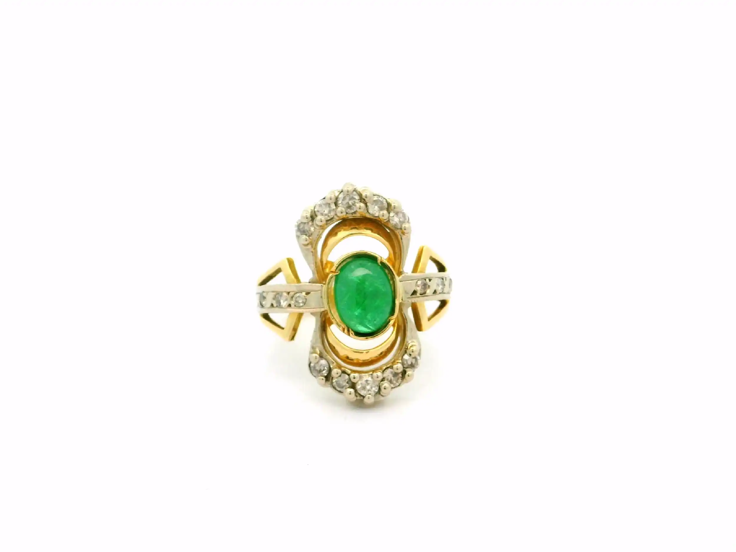 Ring Bicolor mit Smaragd Cabochon & Brillanten Ring Bicolor mit Smaragd Cabochon & Brillanten