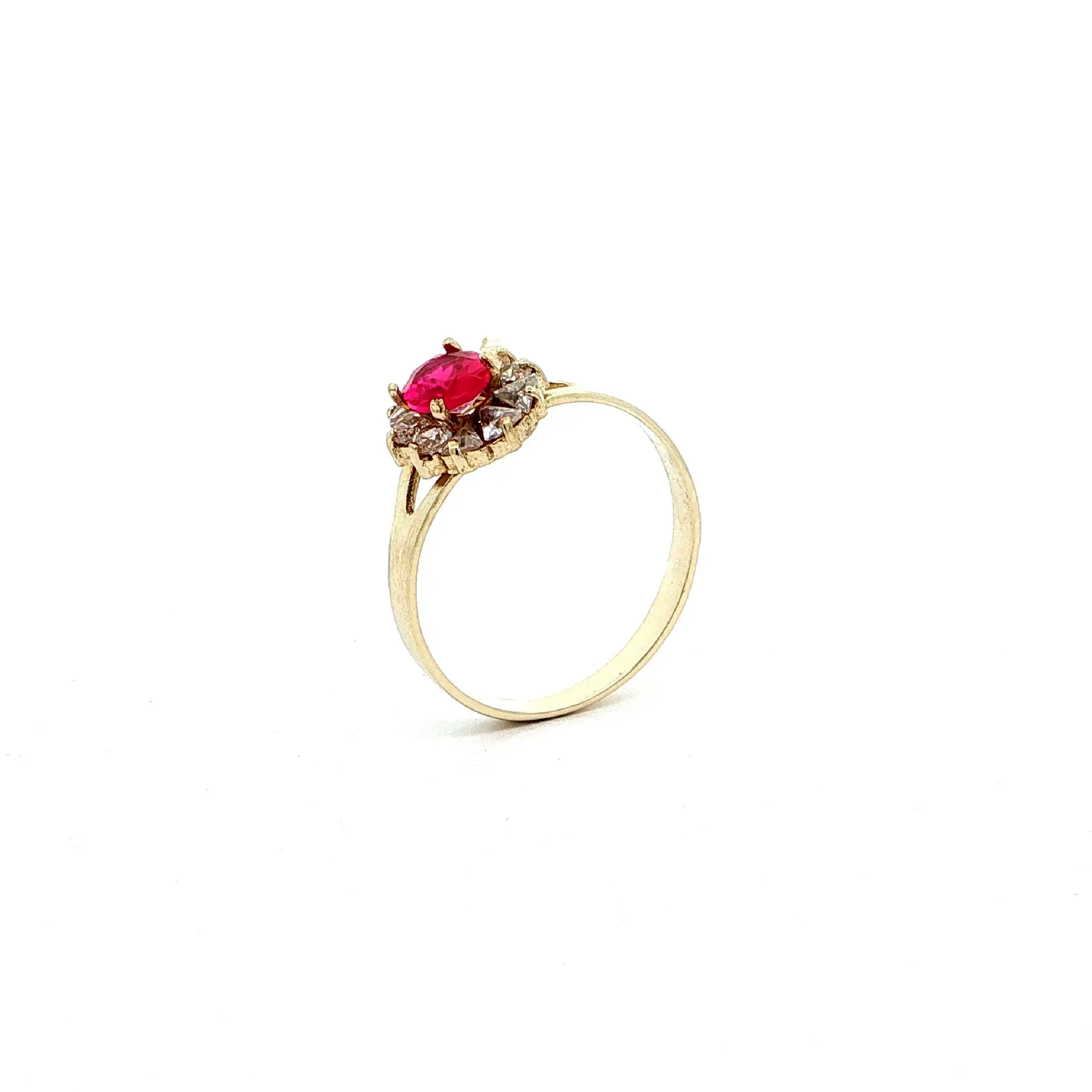 Ring Gelbgold mit rotem Farbstein & Zirkonia