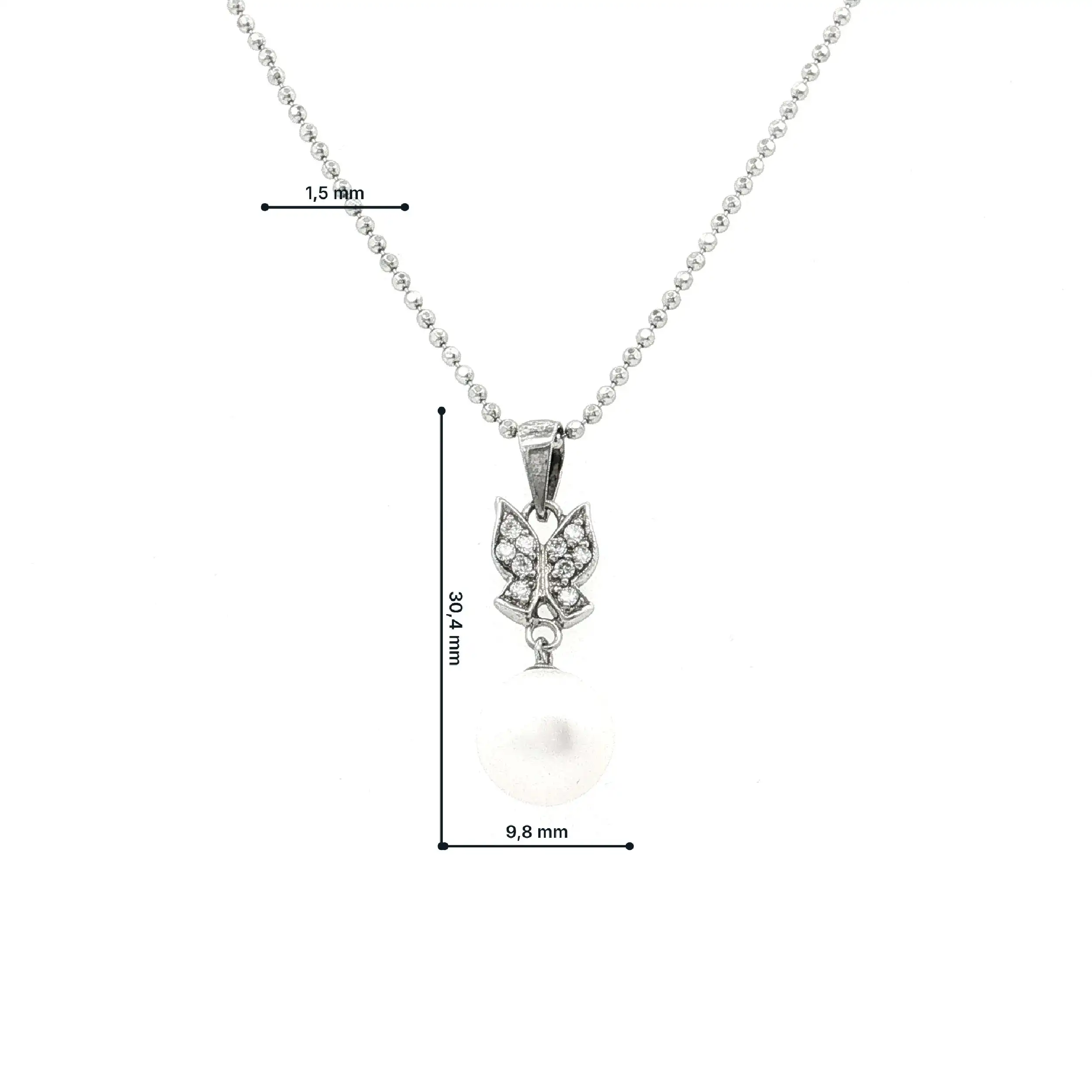 Kügelchenkette Silber mit Perle und Zirkonia Anhänger