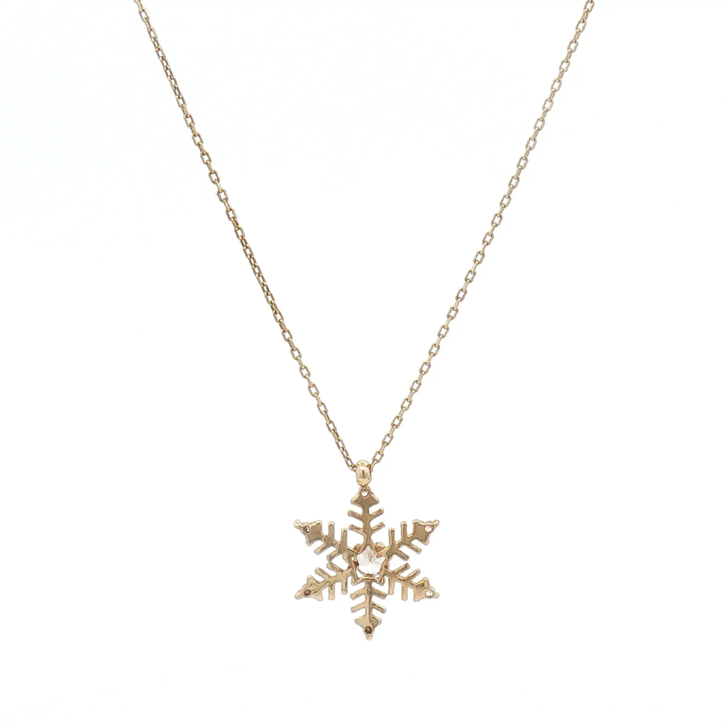 Ankerkette Gelbgold mit Anhänger Schneeflocke und Zirkonia
