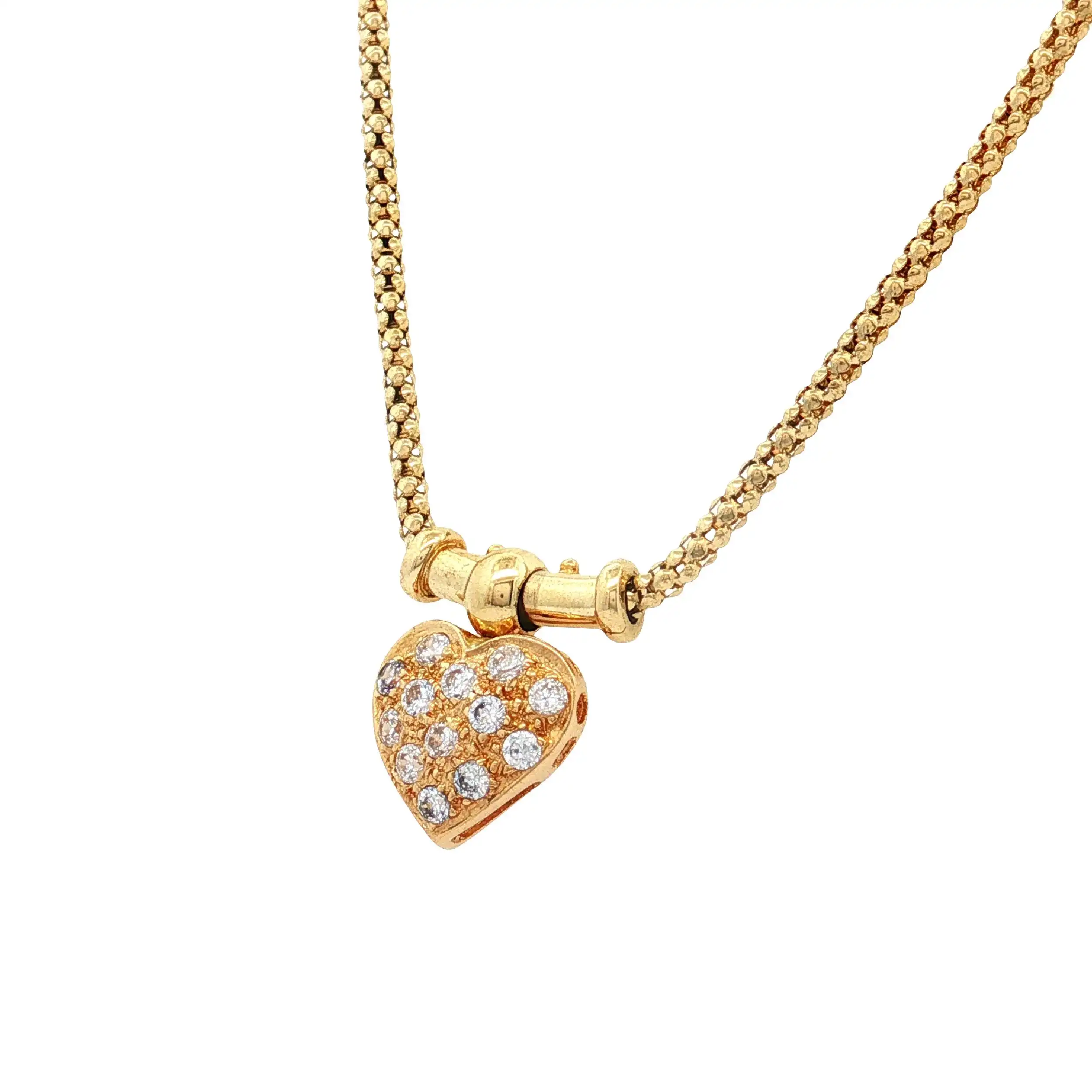 Himbeerkette Gelbgold mit Anhänger Herz mit Zirkonia
