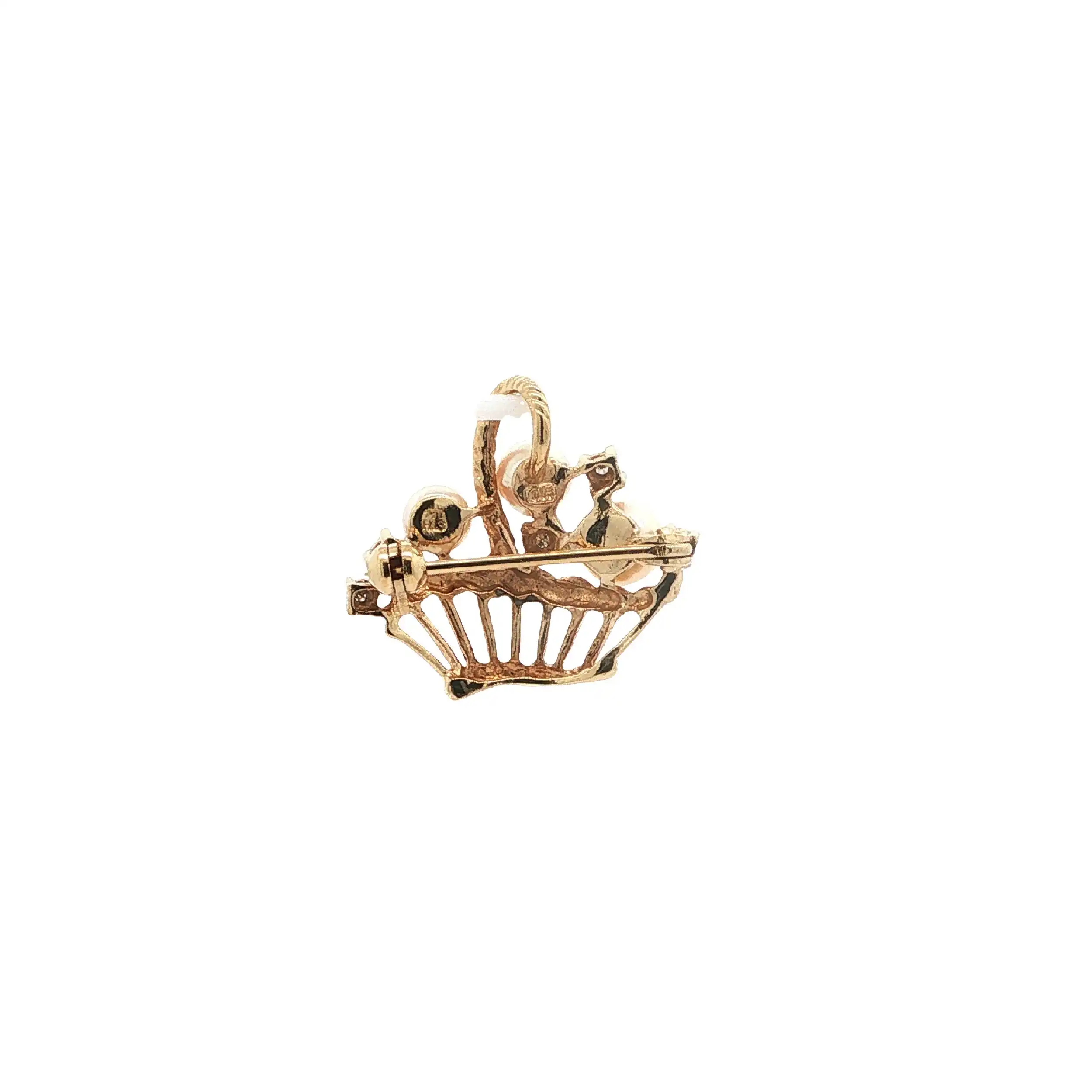 Brosche Gelbgold mit Perlen & Diamanten, graviert mit 0,03ct. Brosche Gelbgold mit Perlen & Diamanten, graviert mit 0,03ct.