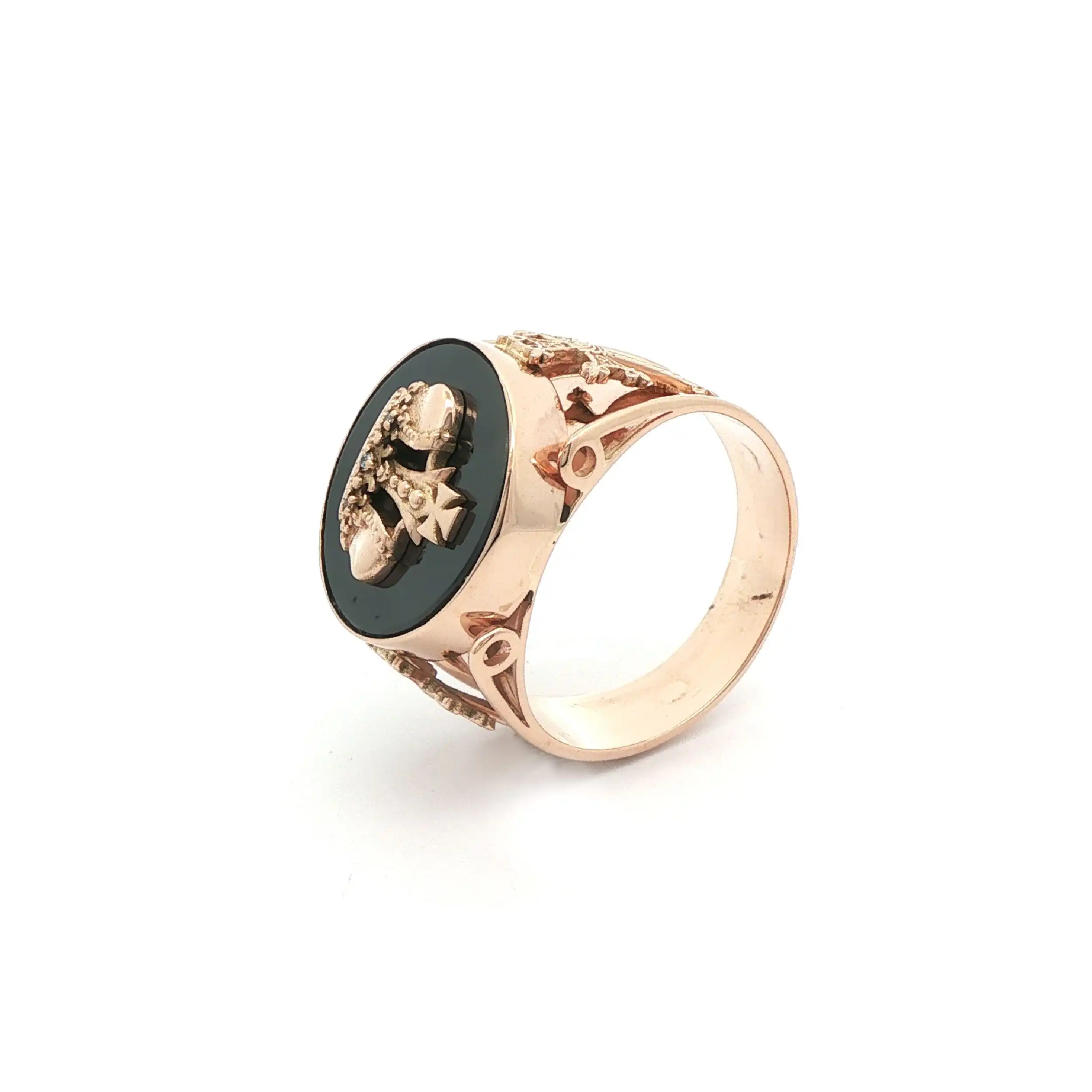 Ring Rotgold mit schwarzem Farbstein "Krone"