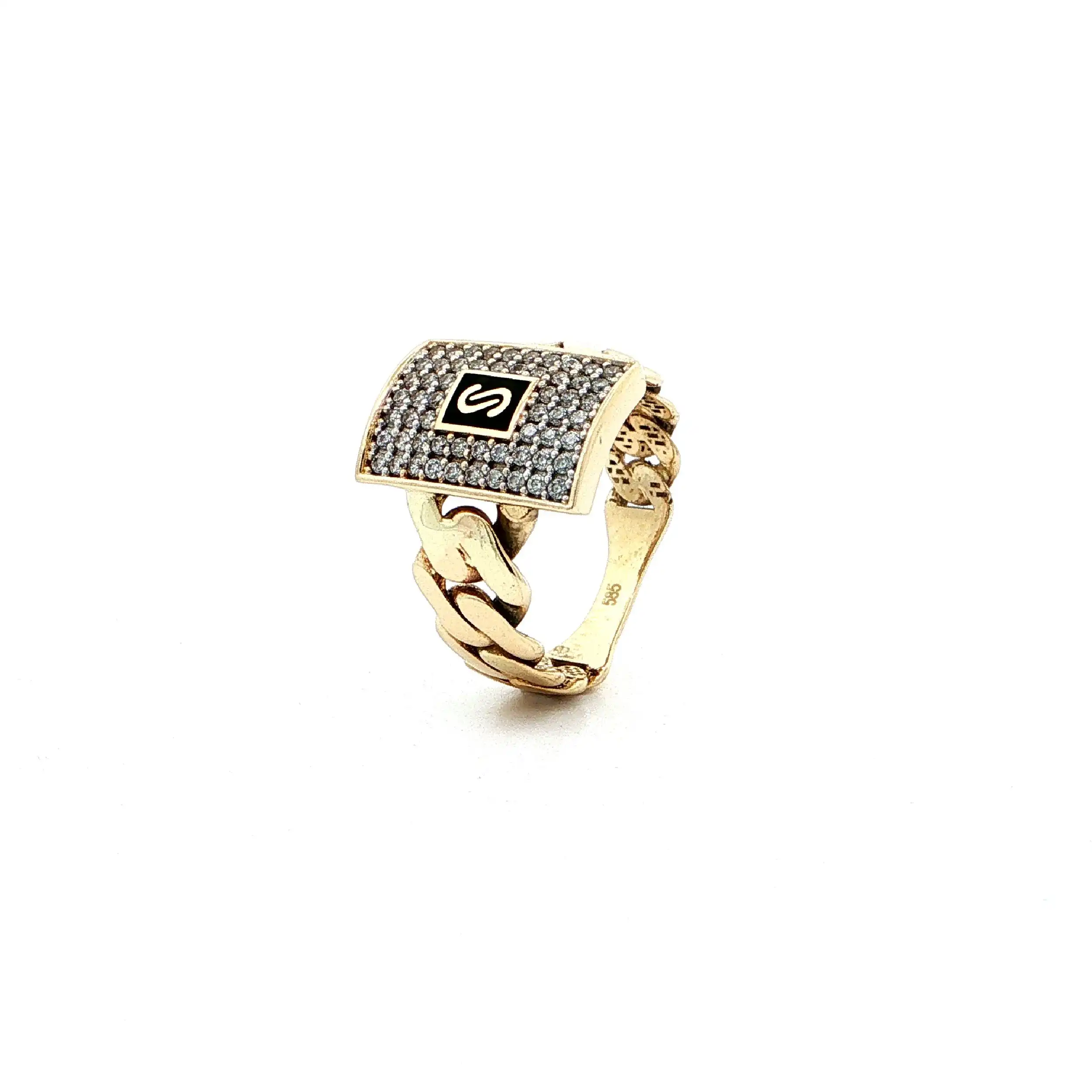 Ring Gelbgold mit schwarzem Lack & Zirkonia Ring Gelbgold mit schwarzem Lack & Zirkonia
