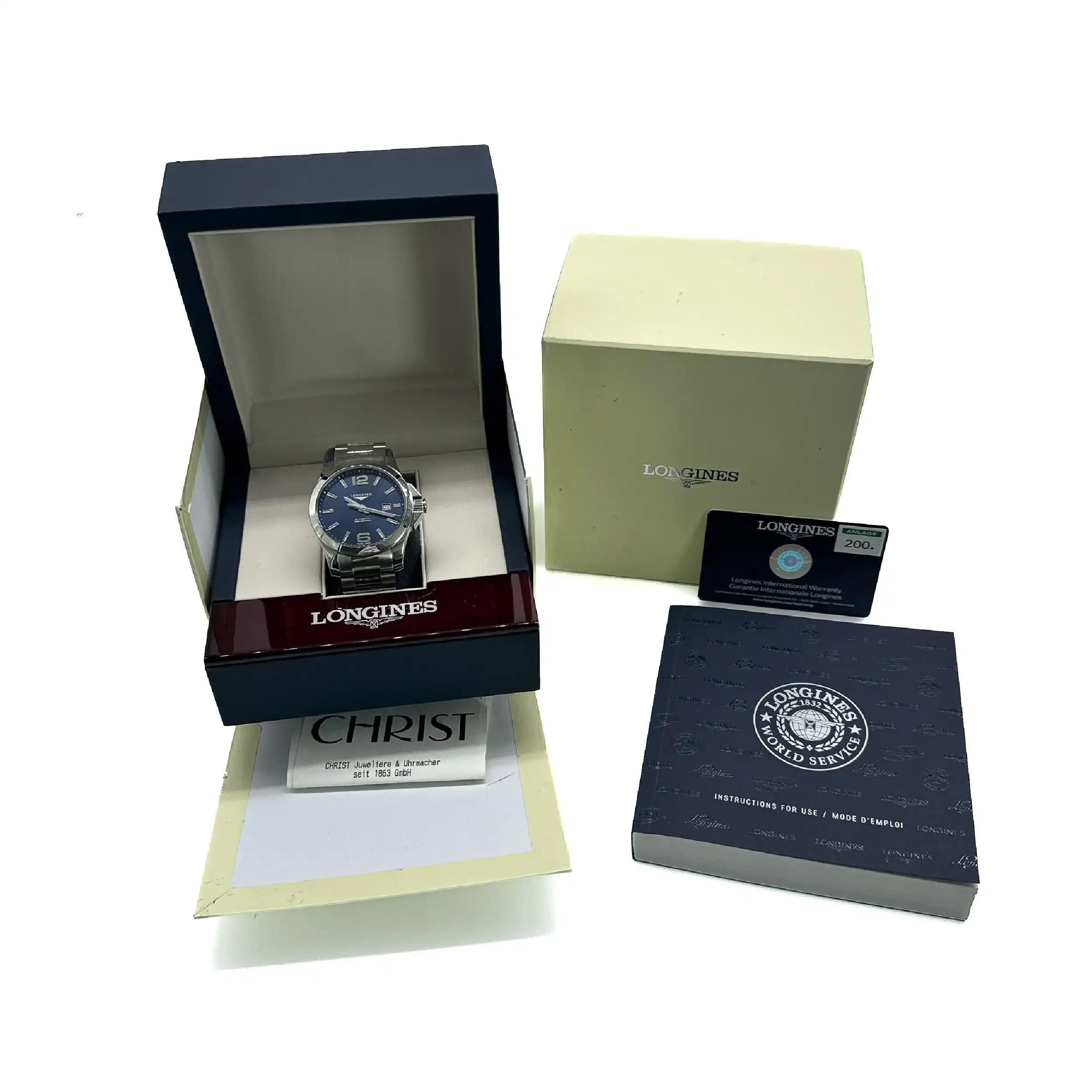 Herrenuhr Longines Conquest Automatic mit Box und Papiere und Kassenbon