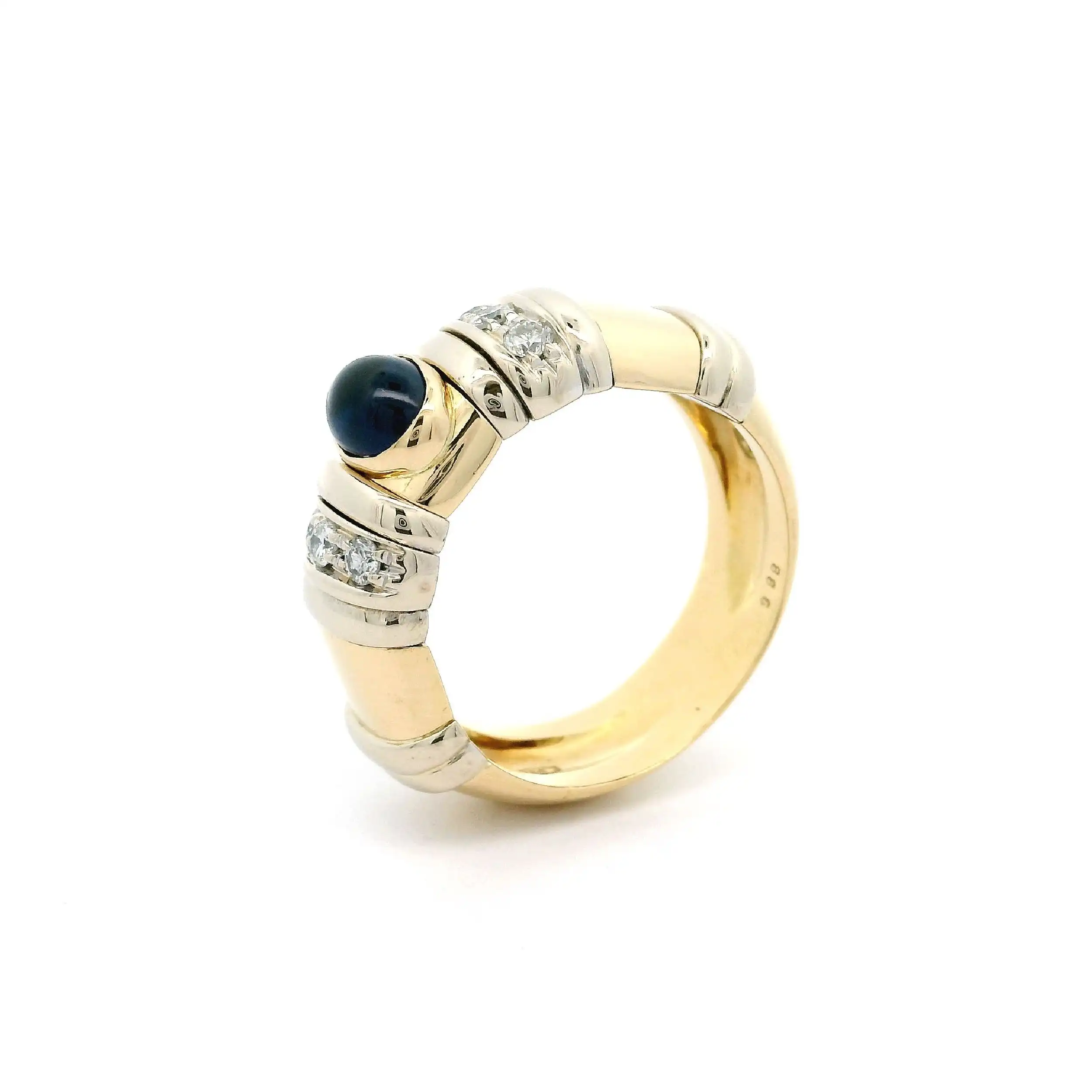 Ring Bicolor mit Saphir Cabochon & Brillanten