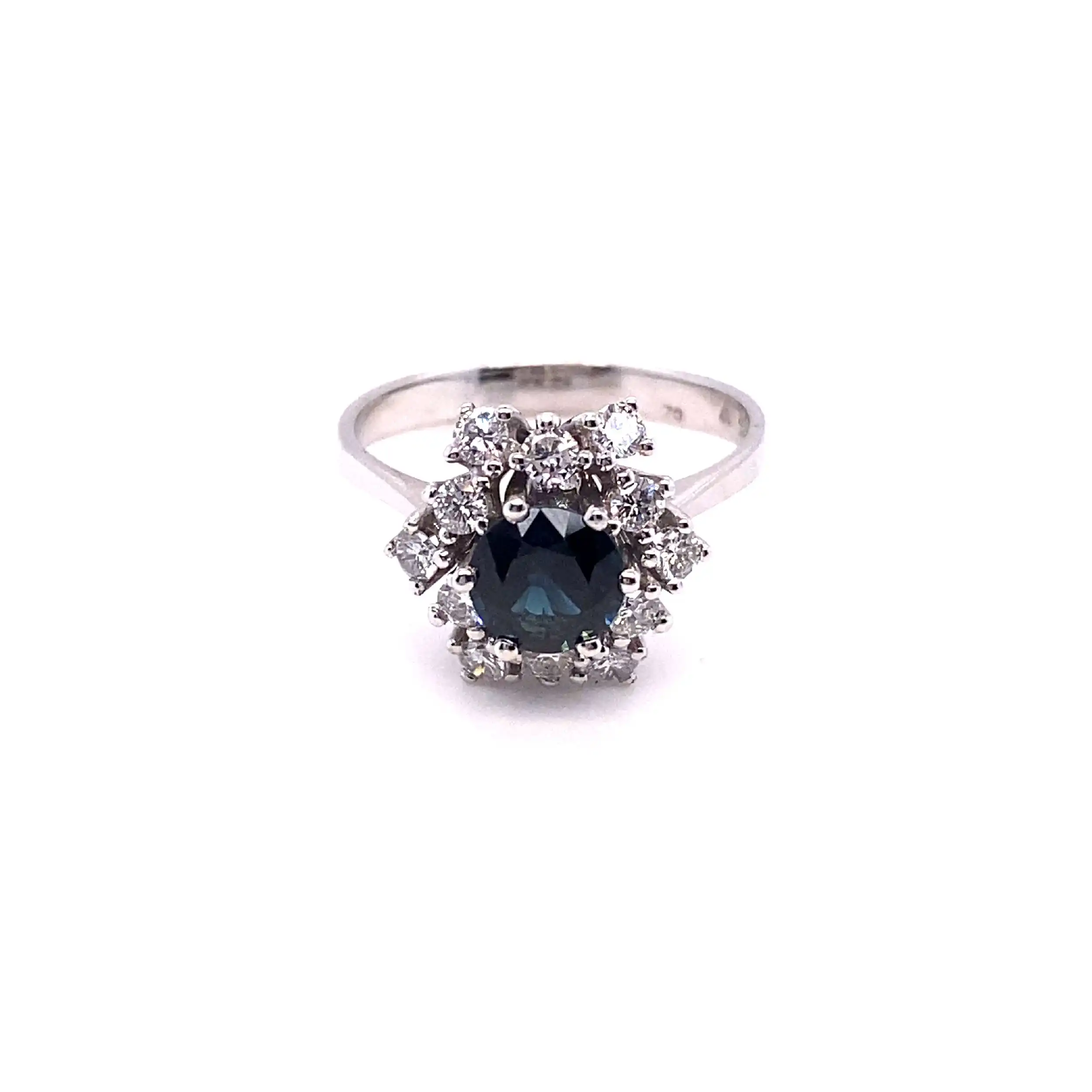 Ring Weißgold mit Brillanten mit 0,70ct. gestempelt und blauem Farbstein Ring Weißgold mit Brillanten mit 0,70ct. gestempelt und blauem Farbstein