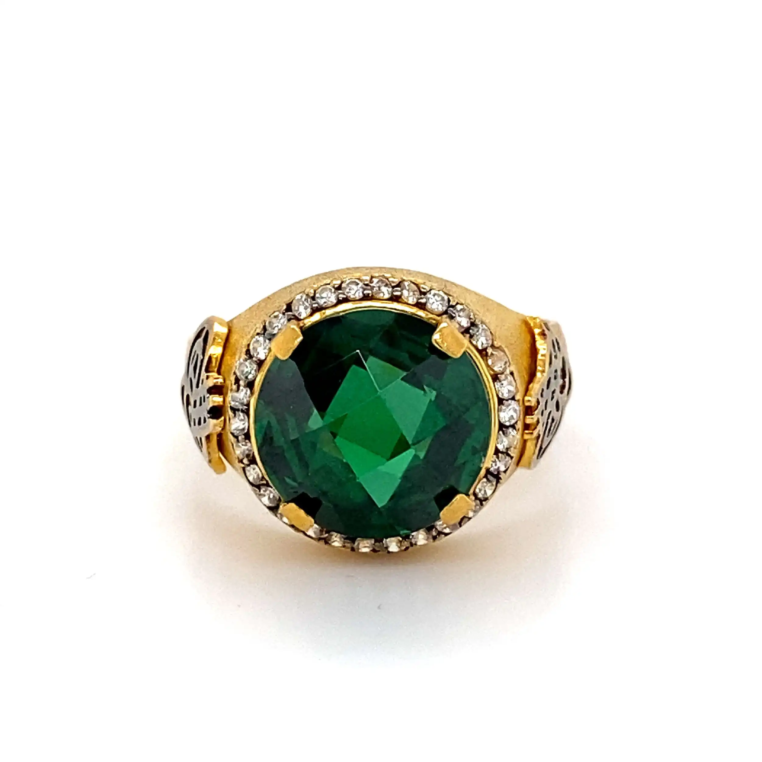 Ring Bicolor mit grünem Stein und Zirkonia Ring Bicolor mit grünem Stein und Zirkonia