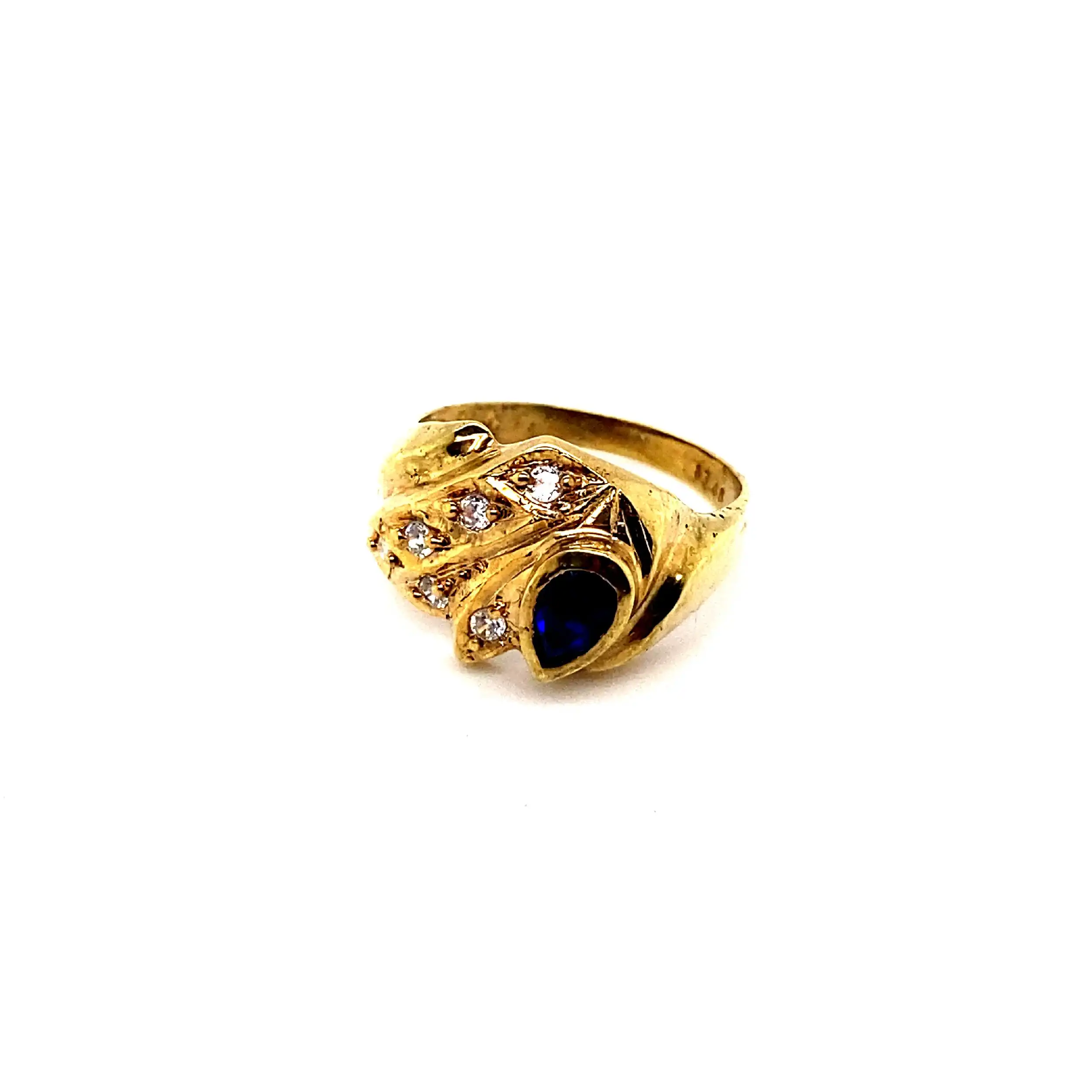 Ring Gelbgold mit Zirkonia und blauem Farbstein