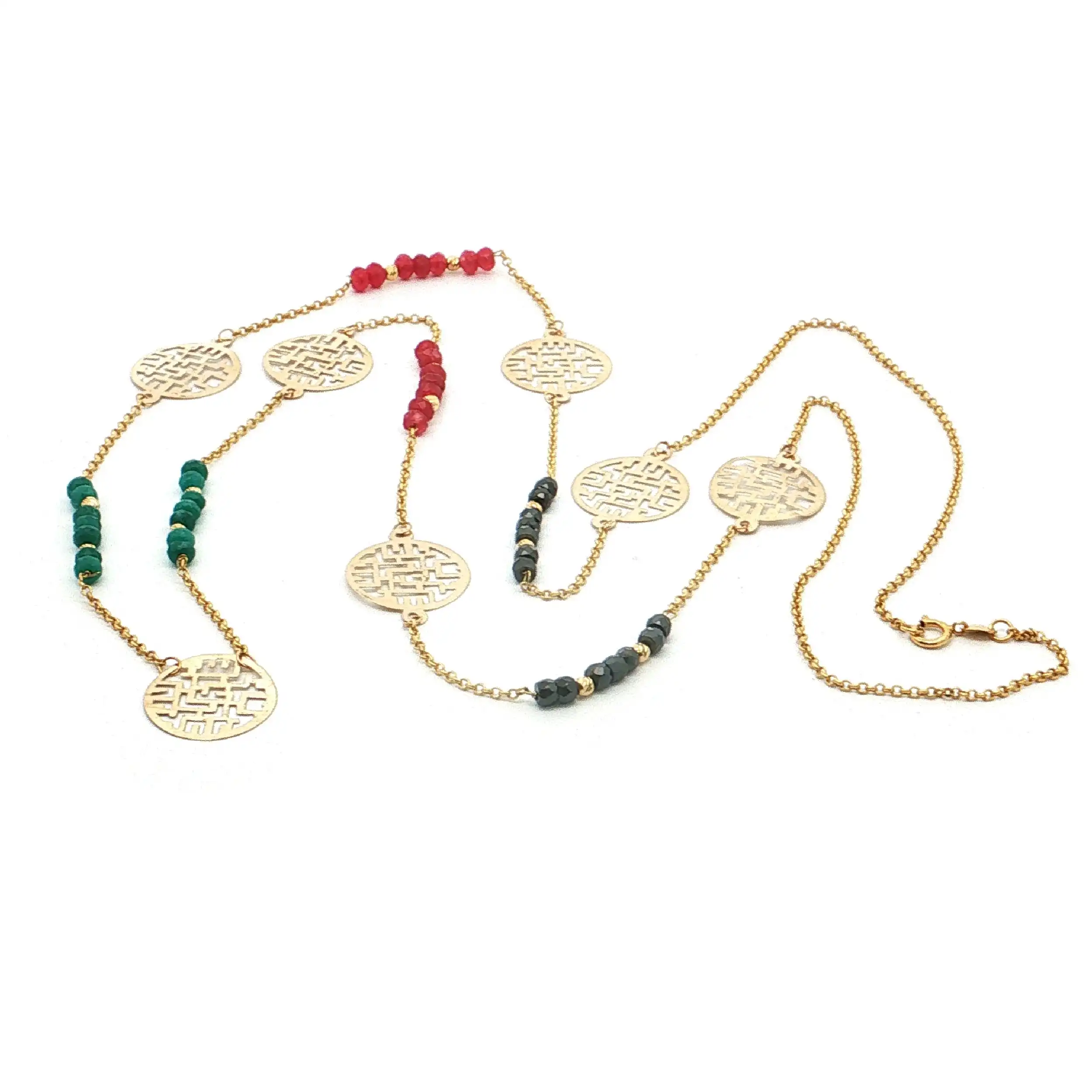 Kette Gelbgold mit bunten Farbsteinen