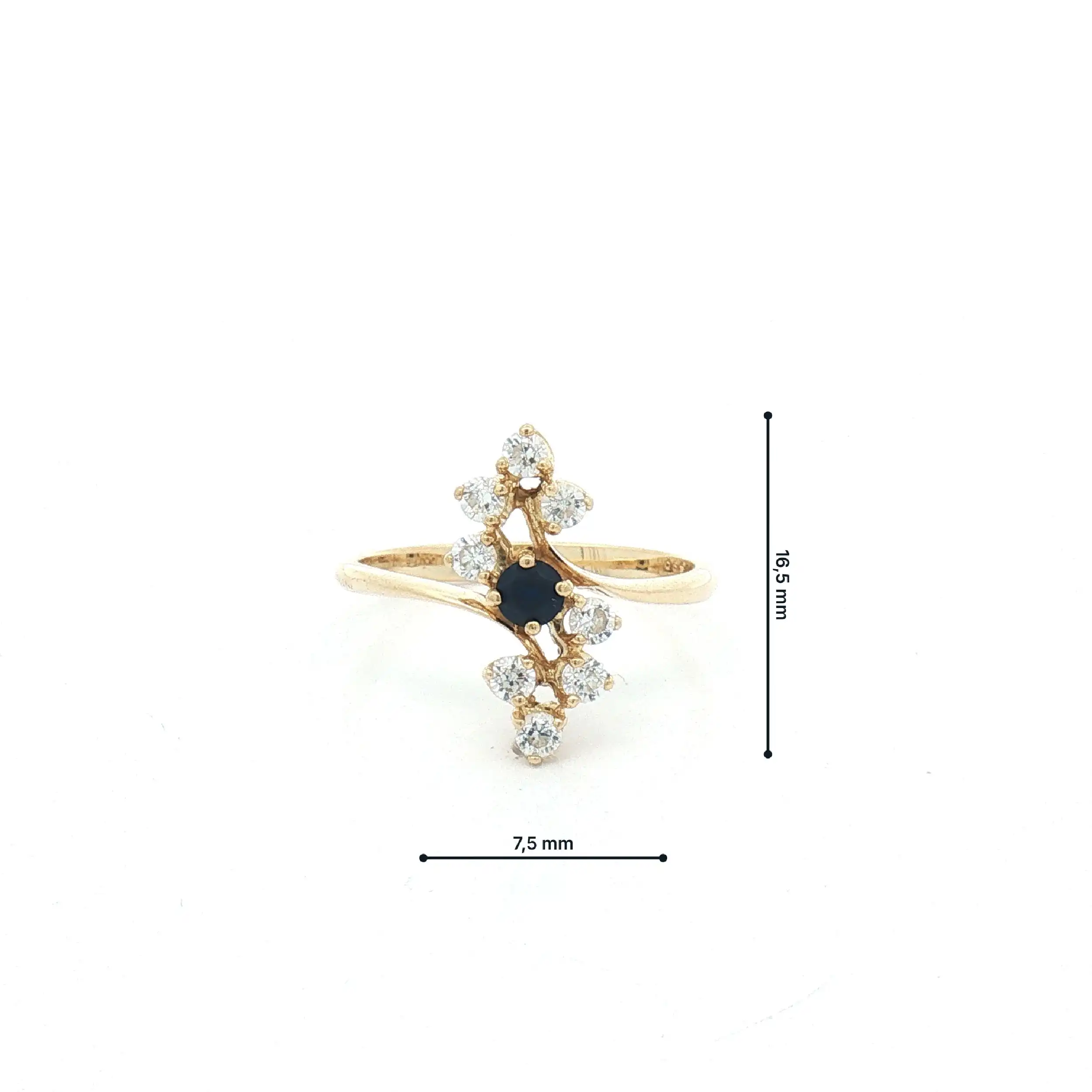 Ring Gelbgold mit blauem Farbstein und Zirkonia