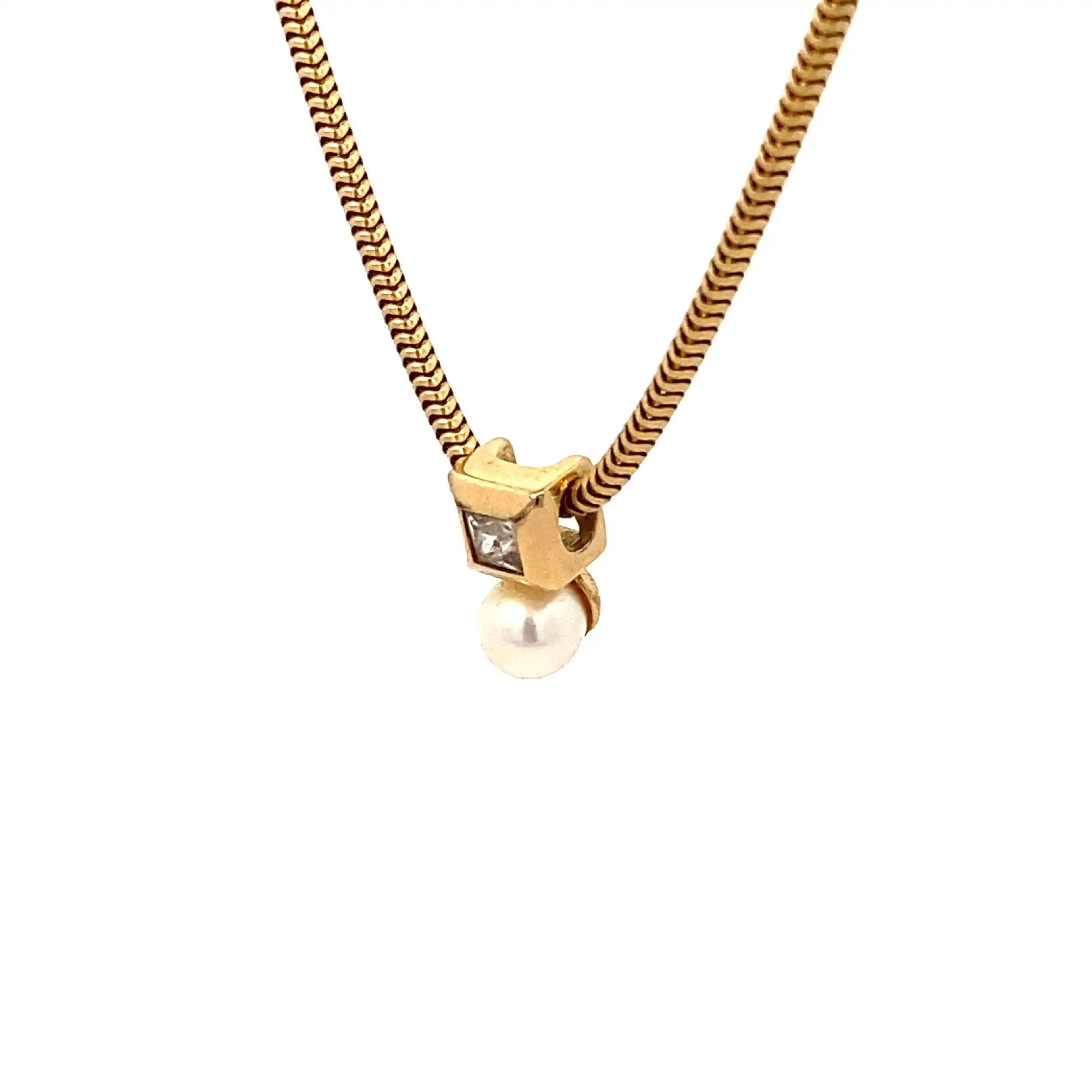 Schlangenkette mit Anhänger Perle und Zirkonia Schlangenkette mit Anhänger Perle und Zirkonia