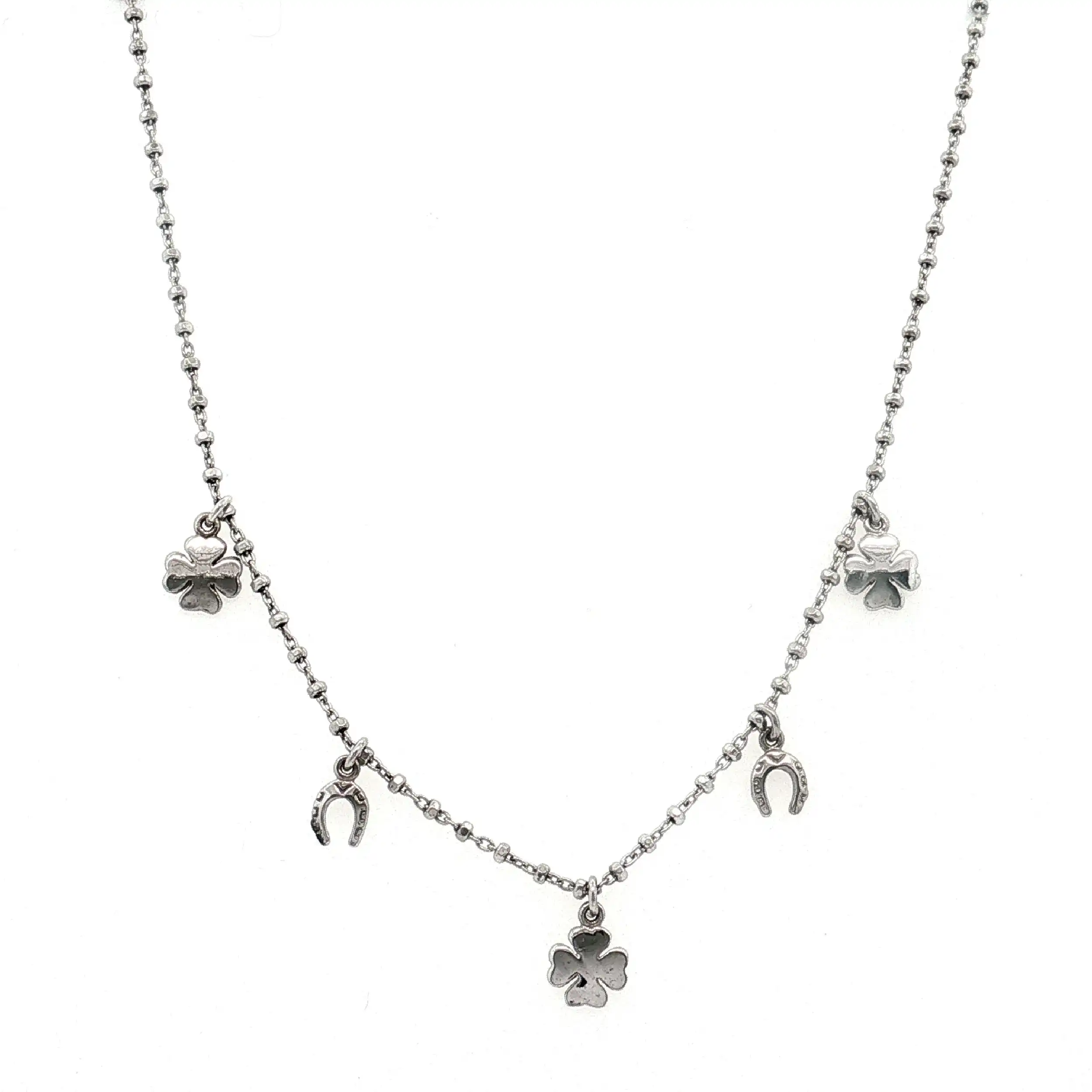 Collier Silber mit Kleeblättern und Hufeisen