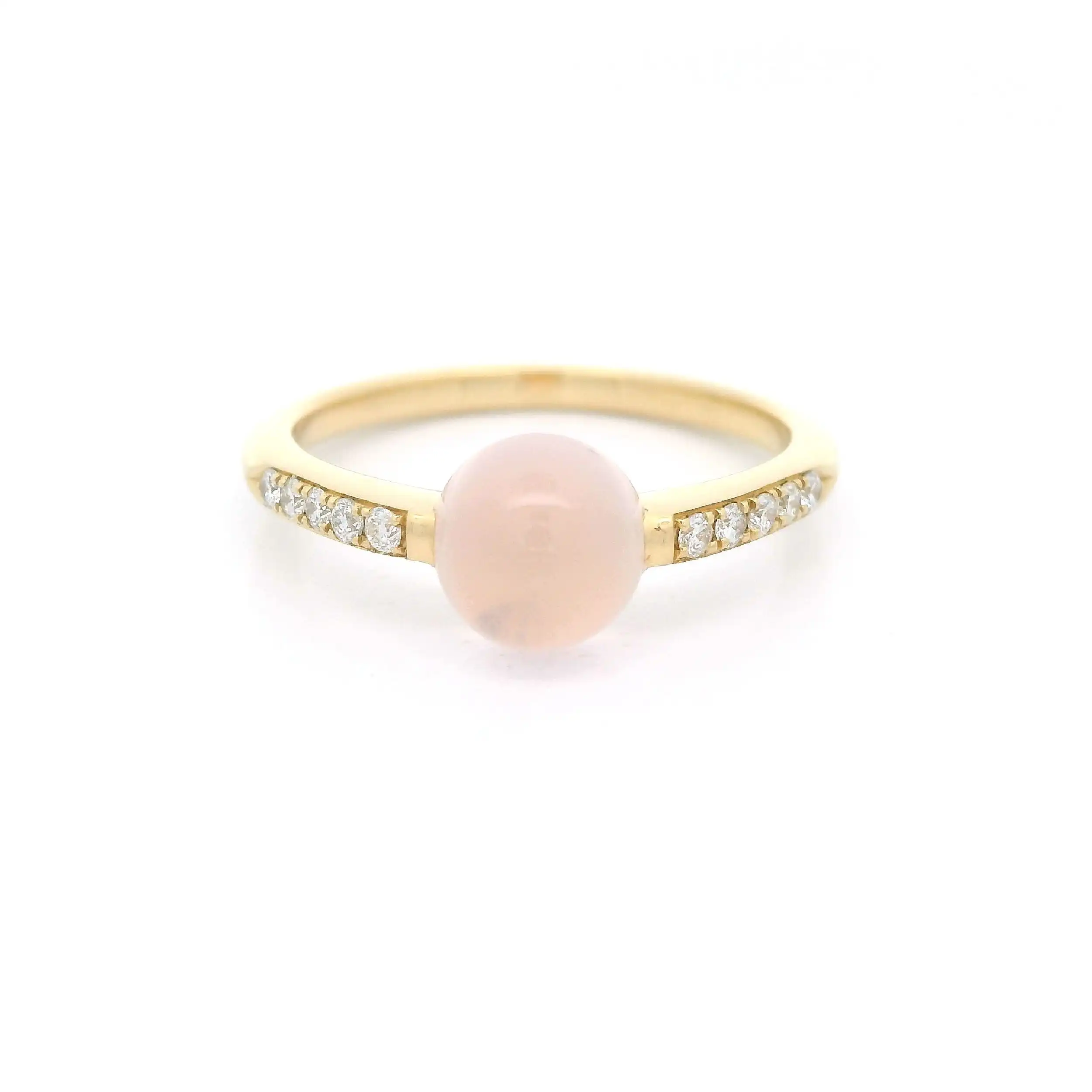 Ring Gelbgold mit Rosenquarz Cabochon und Brillanten Ring Gelbgold mit Rosenquarz Cabochon und Brillanten