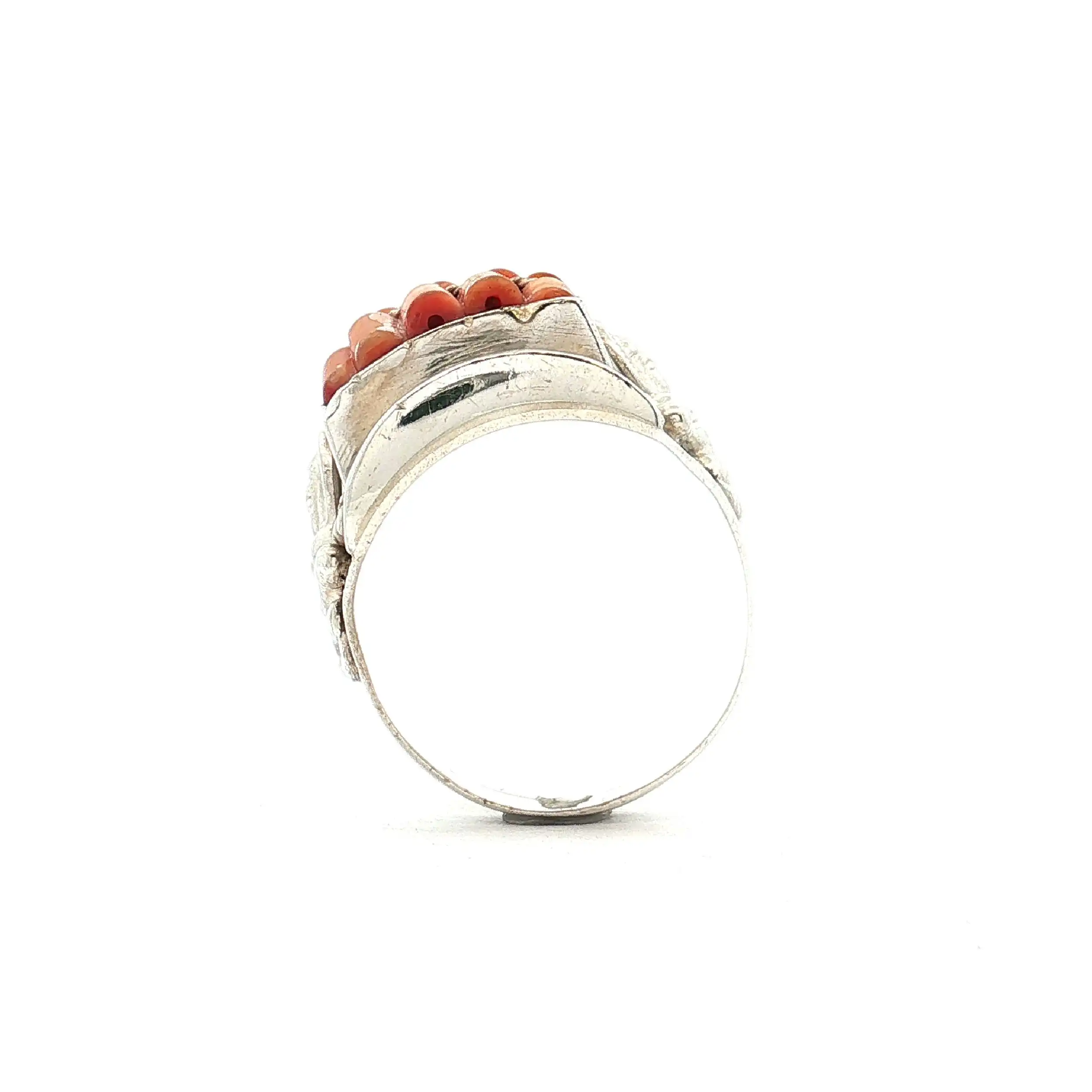 Tibetanischer Ring Silber mit Koralle