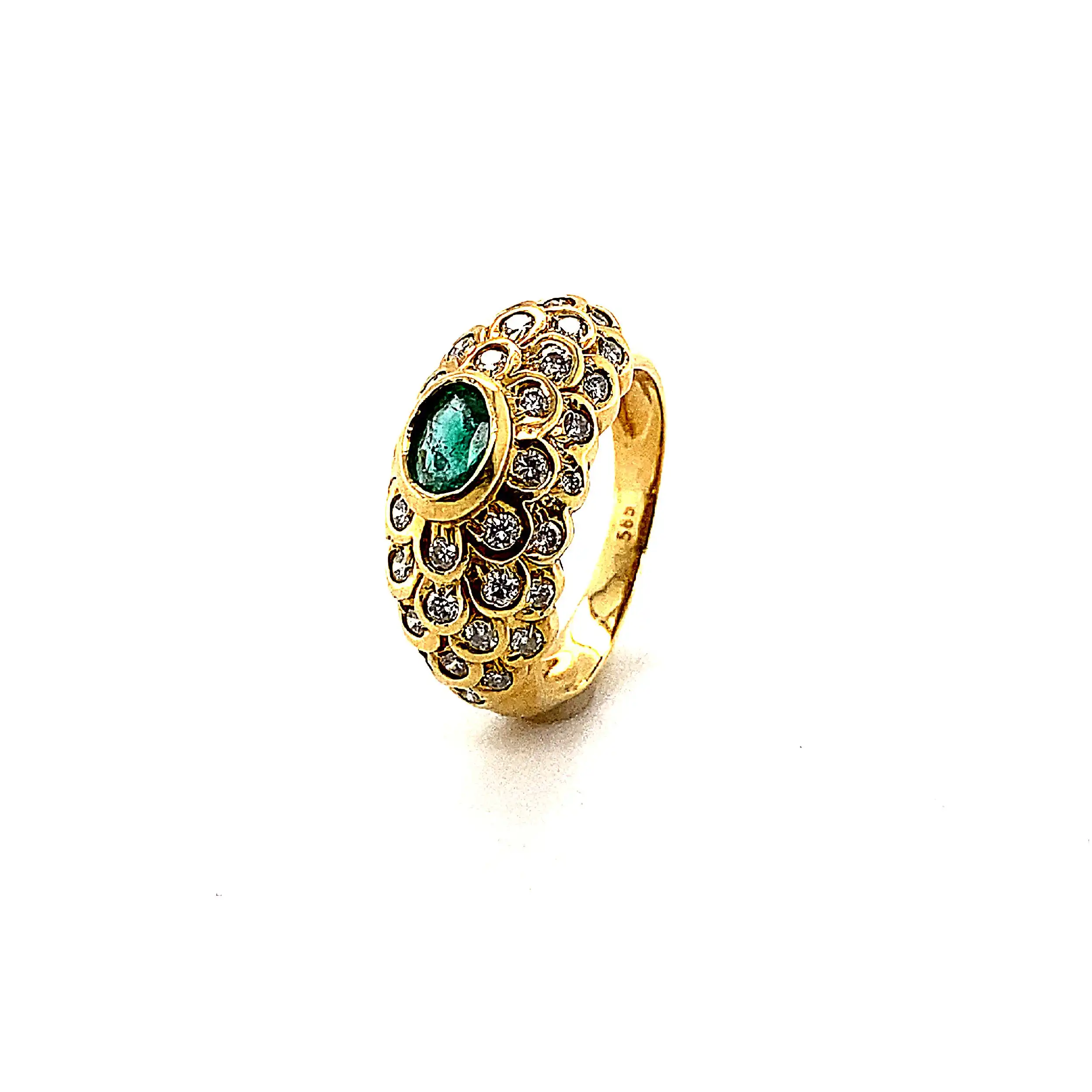Ring Gelbgold mit Smaragd und Brillanten