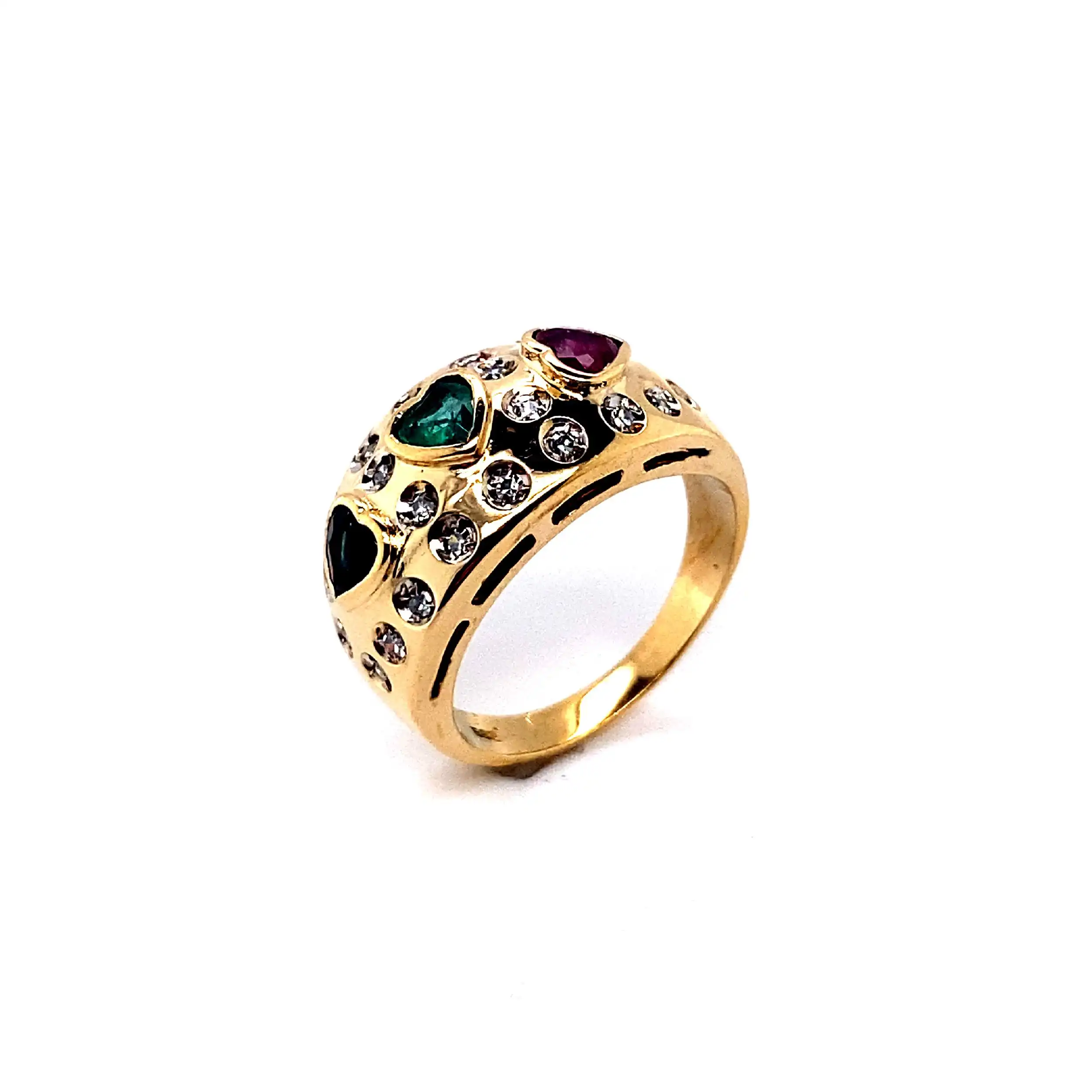 Ring Gelbgold mit Diamanten und Saphir, Rubin, Smaragd Ring Gelbgold mit Diamanten und Saphir, Rubin, Smaragd