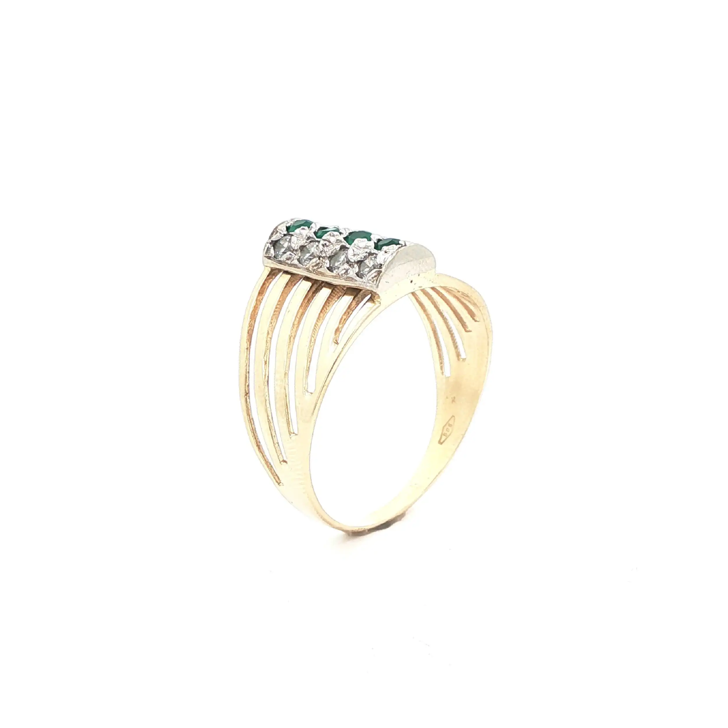 Ring Bicolor mit Zirkonia und grünen Farbsteinen