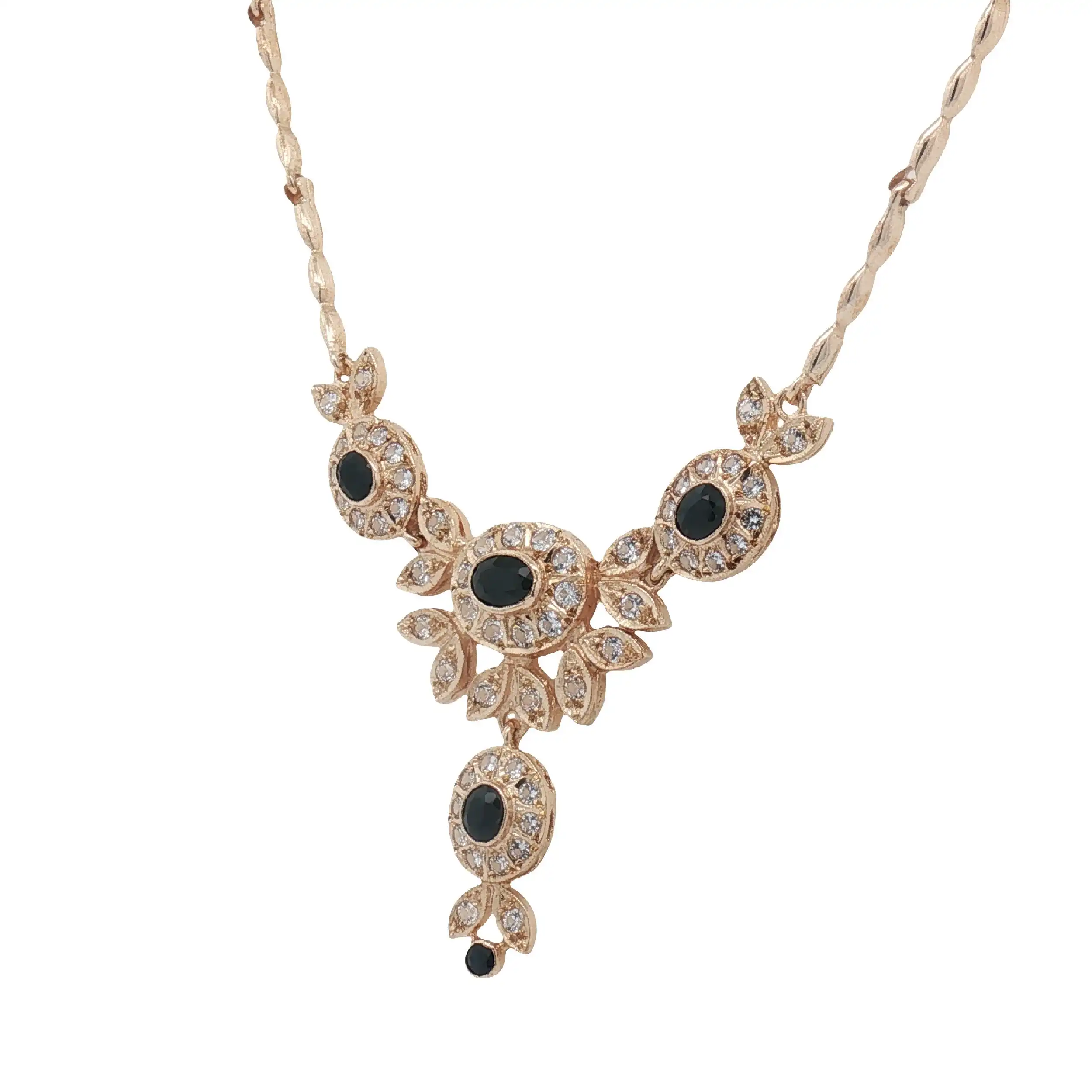 Collier Gelbgold mit blauen Farbsteinen und Zirkonia
