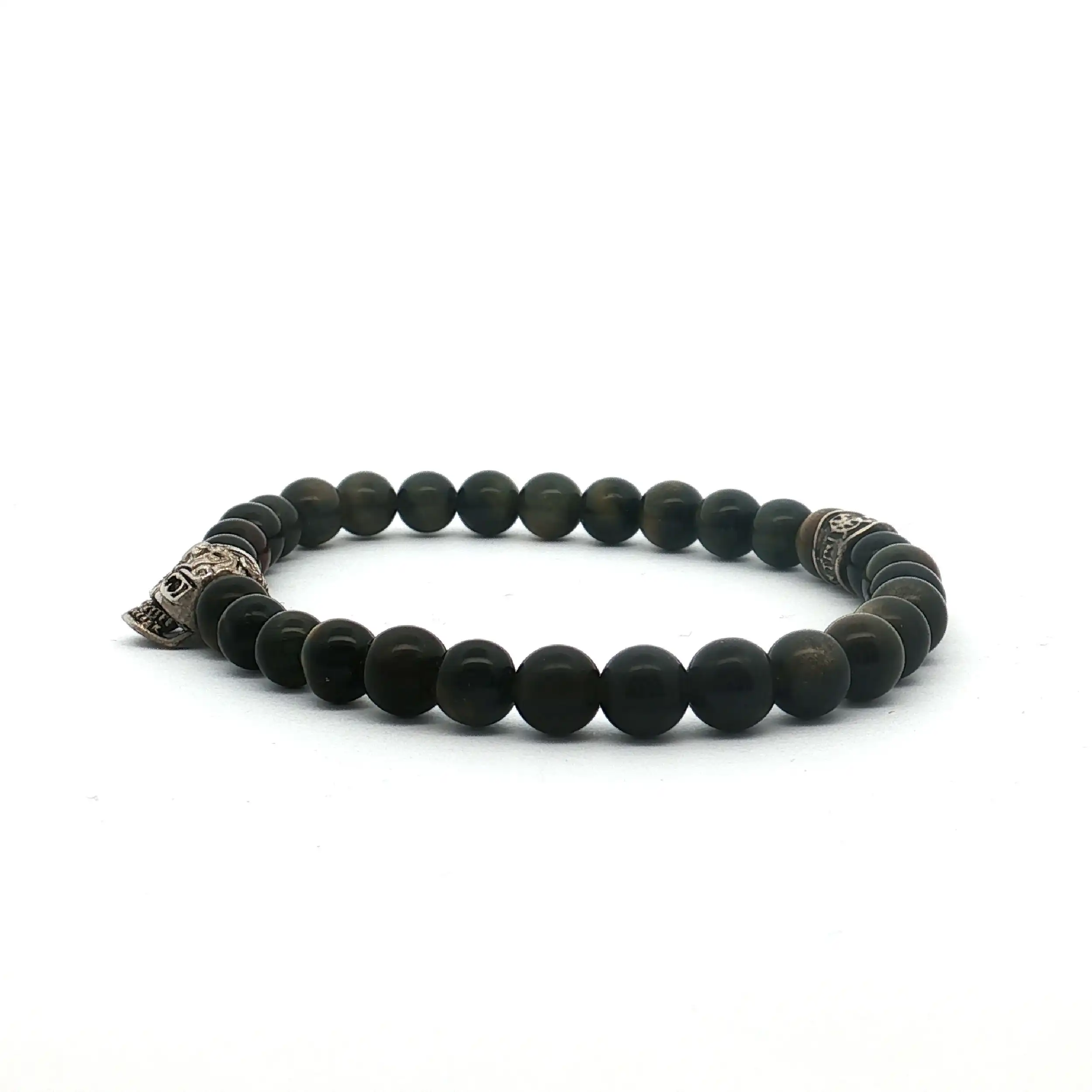 Armband Tigerauge mit Silber Totenkopf