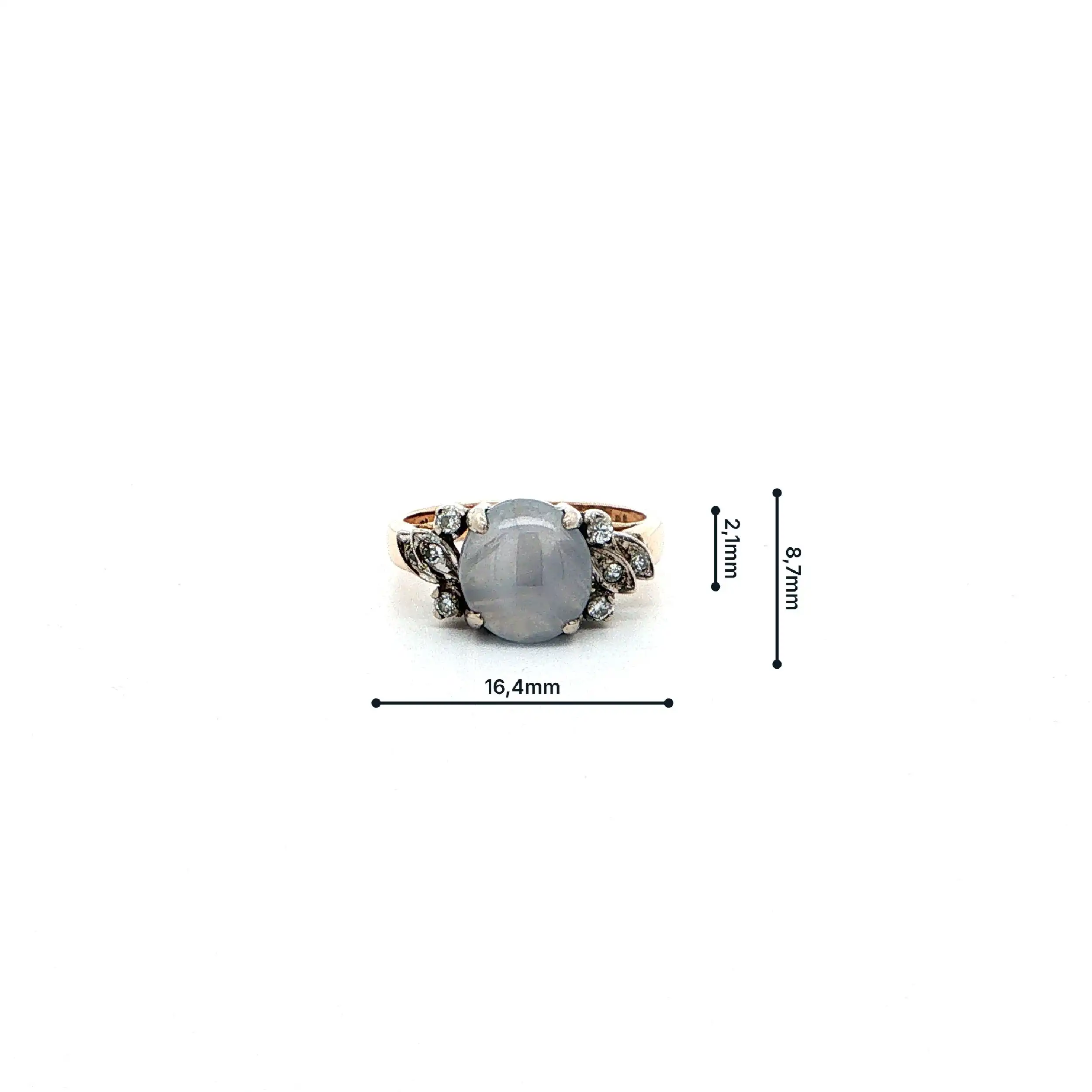 Ring Bicolor mit Chalcedon Cabochon, Brillanten & Diamanten