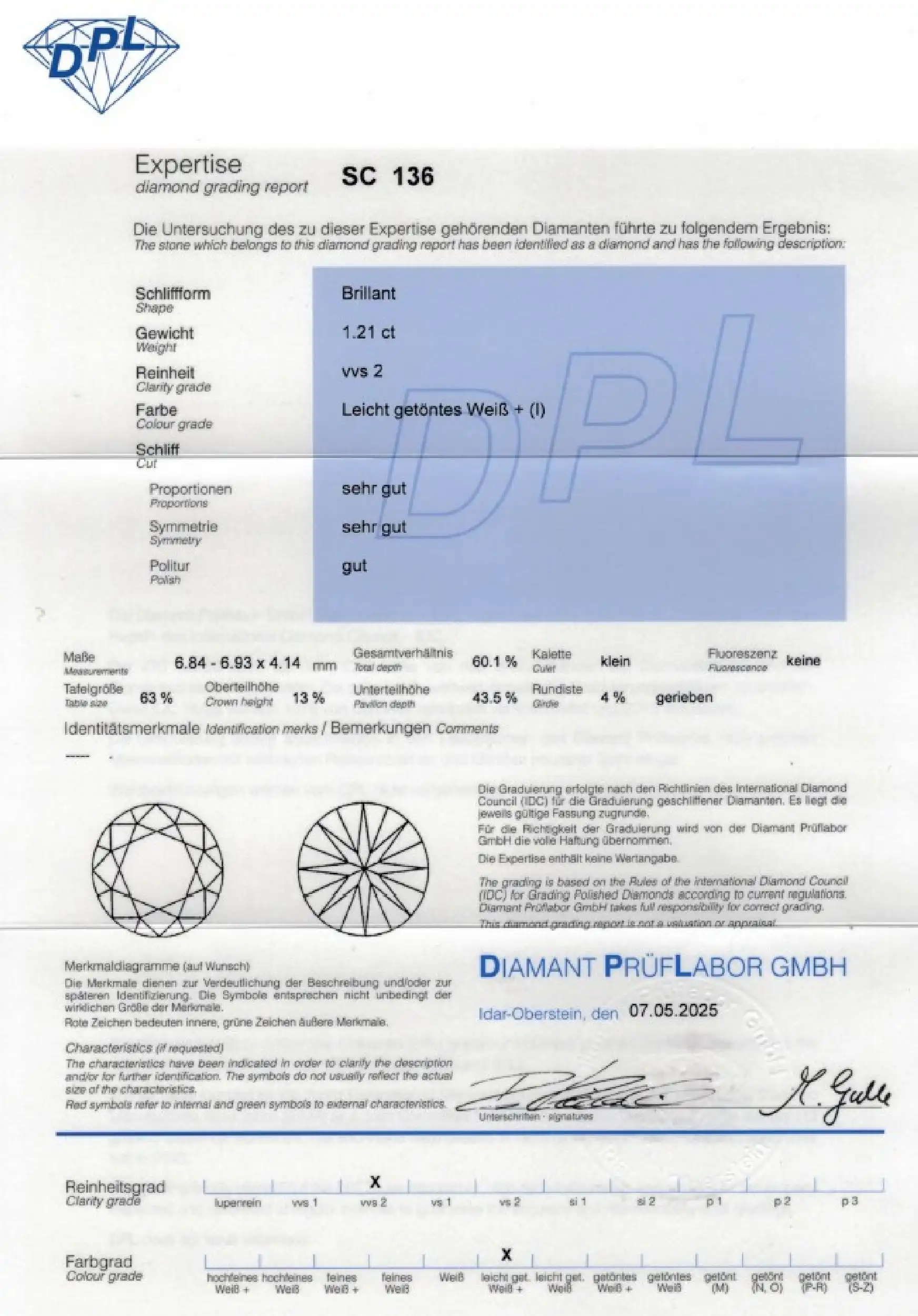 Solitärring Weißgold mit Brillant, mit DPL Expertise 1,21ct I/VVS2 Solitärring Weißgold mit Brillant, mit DPL Expertise 1,21ct I/VVS2