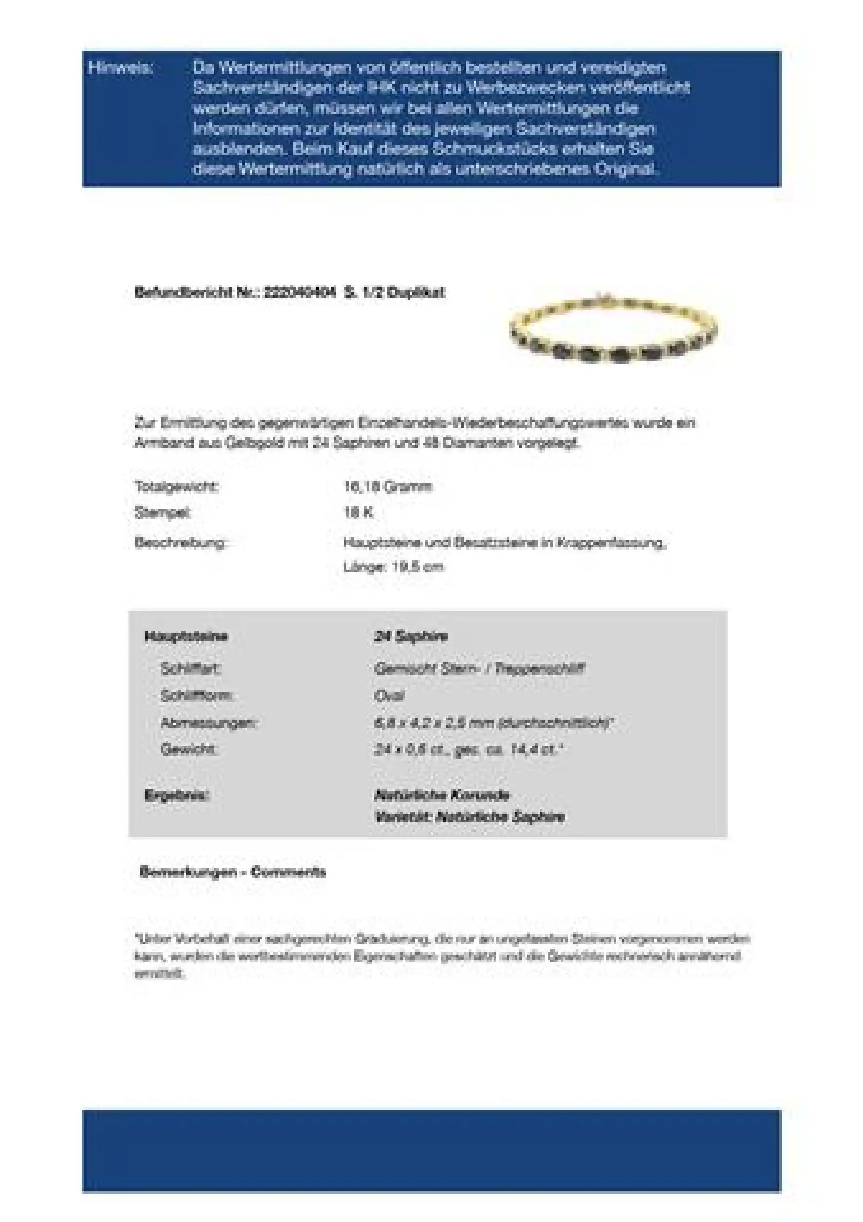 Armband Gelbgold mit Saphiren, Brillanten und EPL Expertise Armband Gelbgold mit Saphiren, Brillanten und EPL Expertise