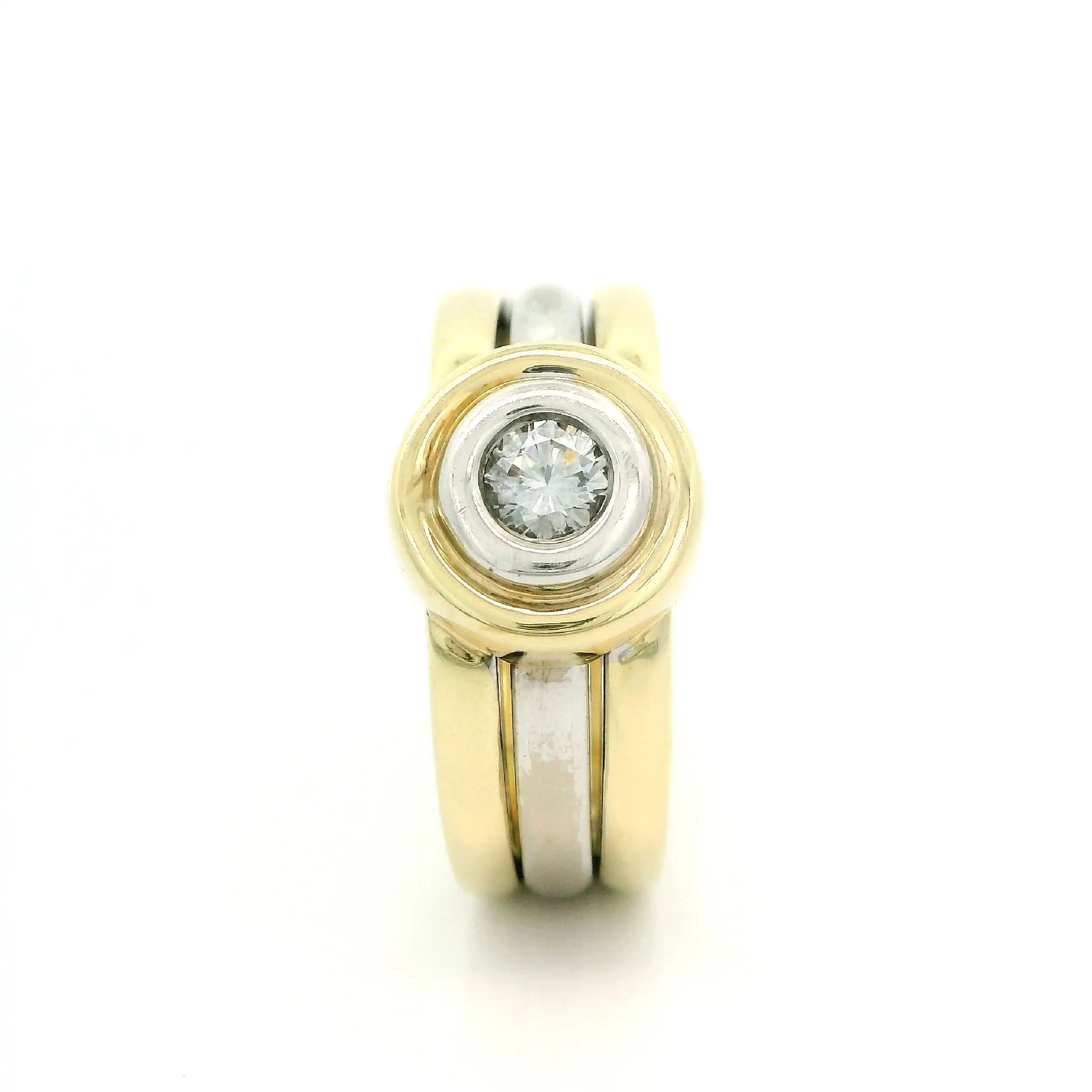 Ring Bicolor mit Brillant, graviert mit 0,22 ct