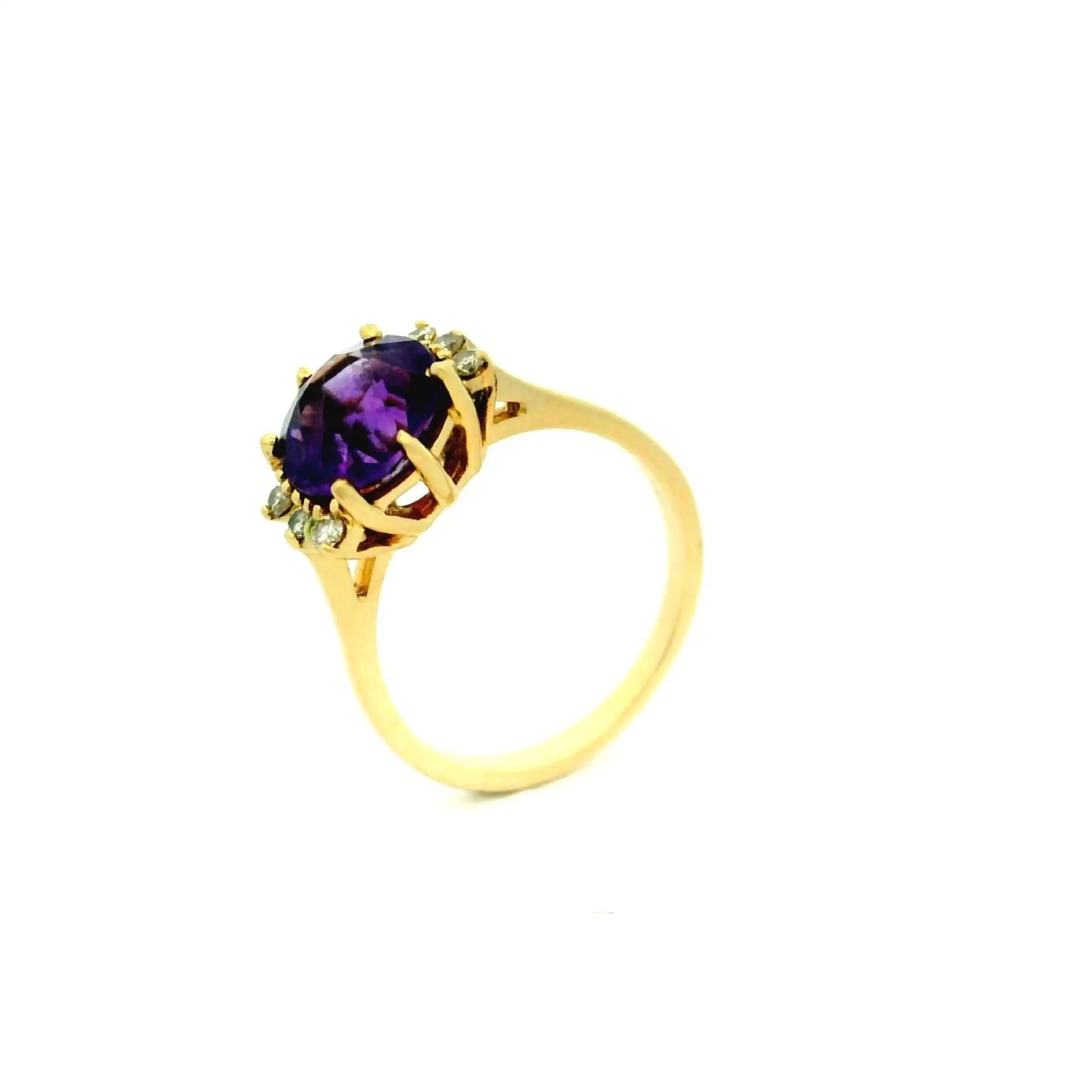 Ring Gelbgold mit Brillanten und lila Farbstein Ring Gelbgold mit Brillanten und lila Farbstein