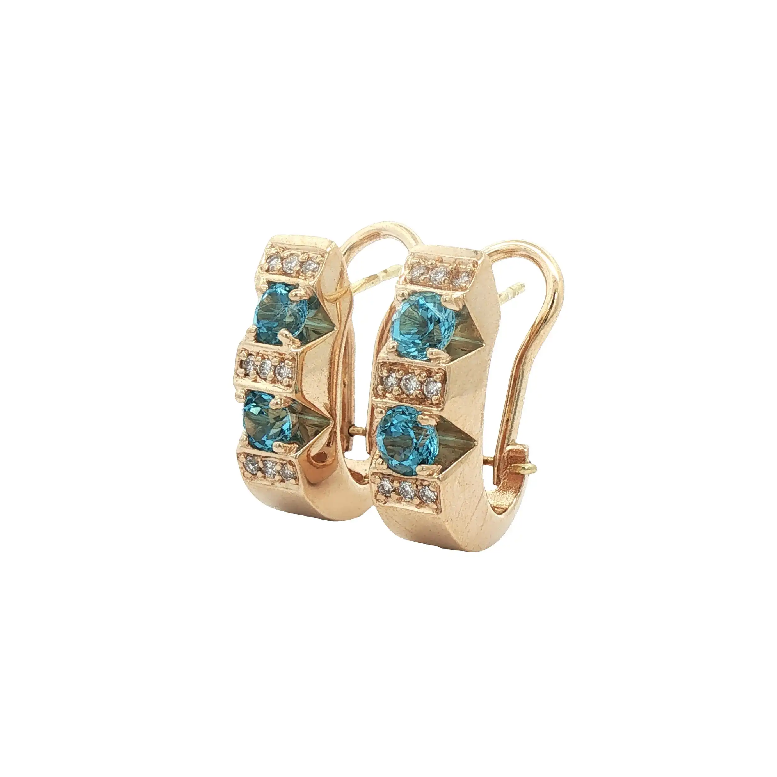Ohrclips Gelbgold mit Brillanten und Aquamarin
