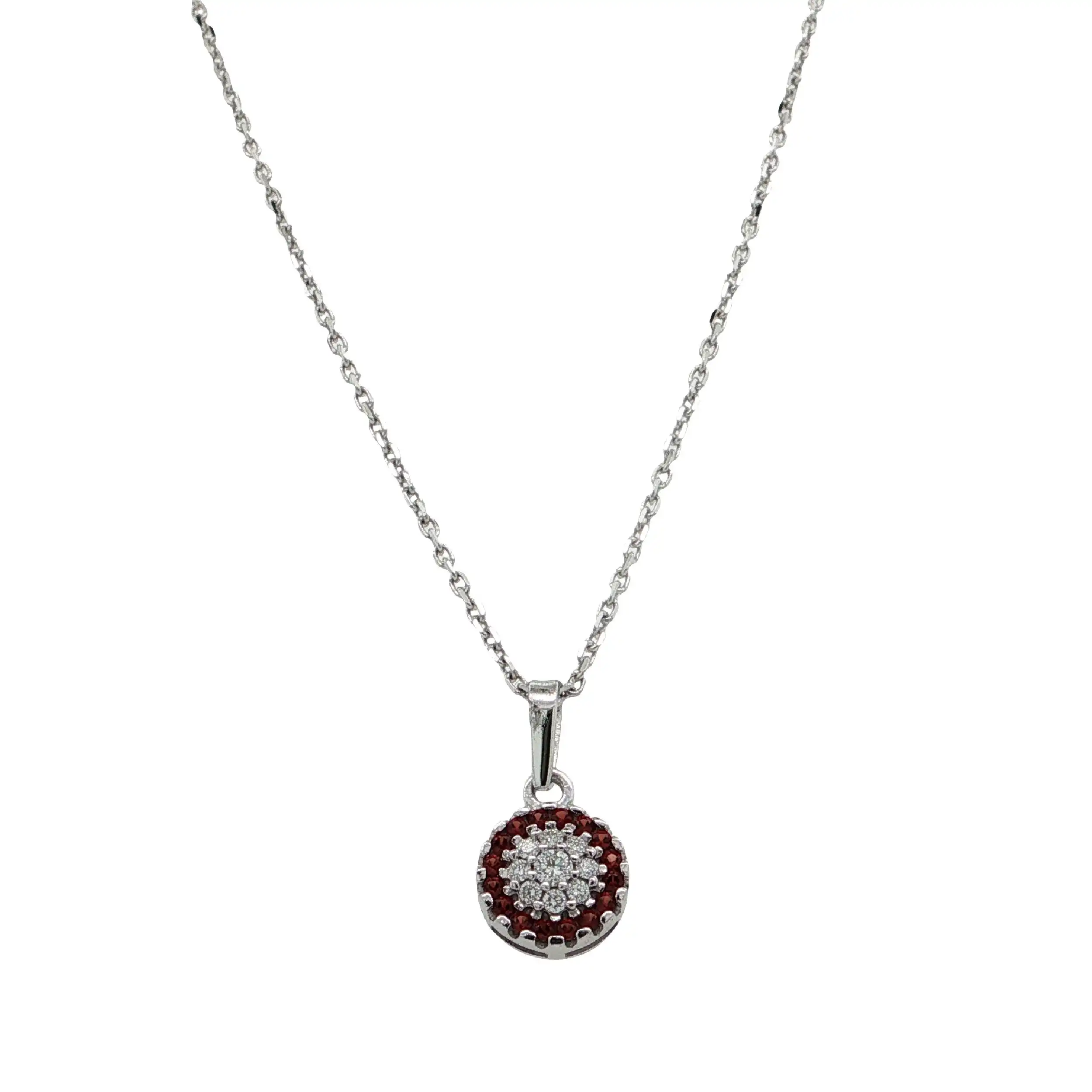 Ankerkette Weißgold mit Anhänger, Granat & Brillanten Ankerkette Weißgold mit Anhänger, Granat & Brillanten