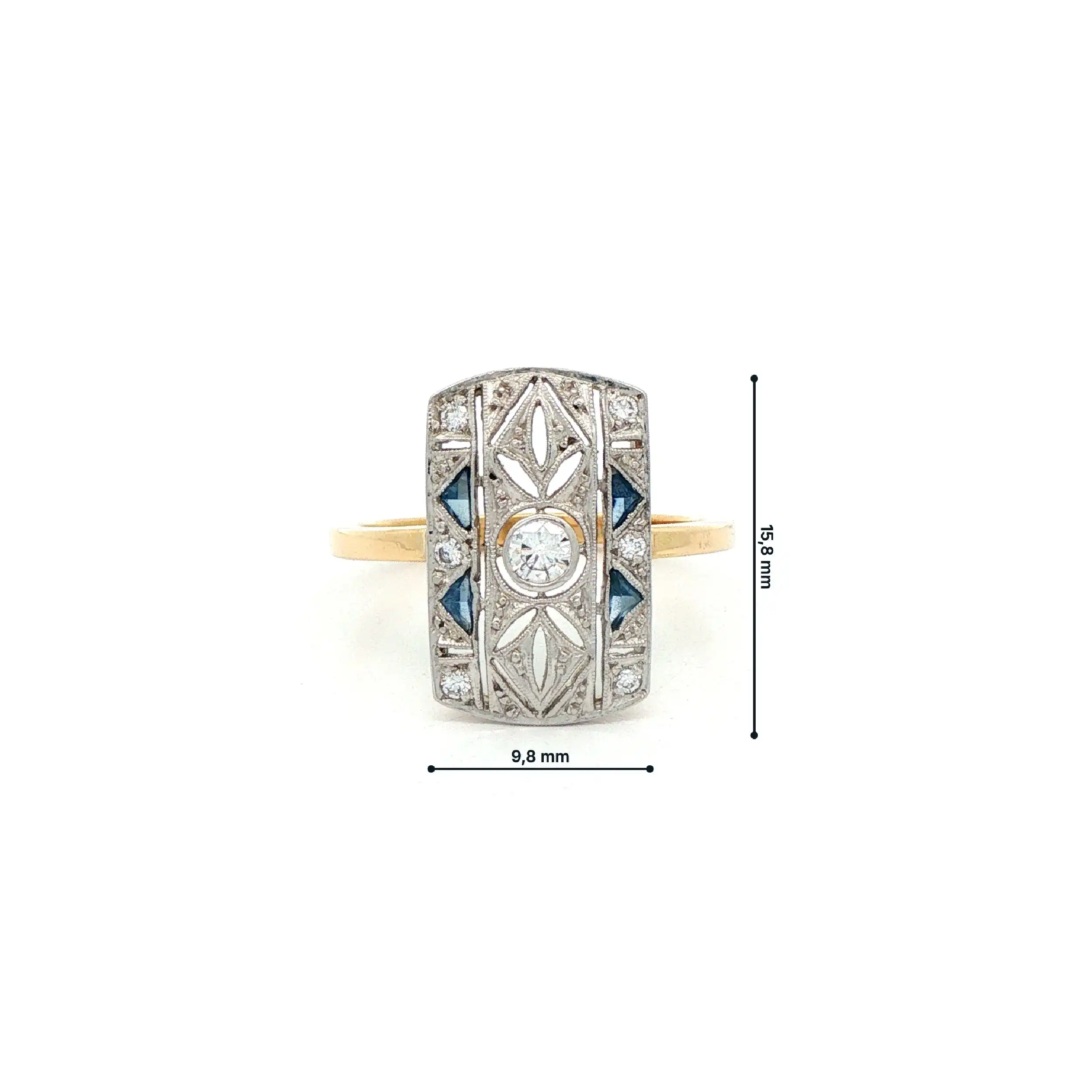 Ring Bicolor Art-Deko mit Brillanten und Saphiren Ring Bicolor Art-Deko mit Brillanten und Saphiren