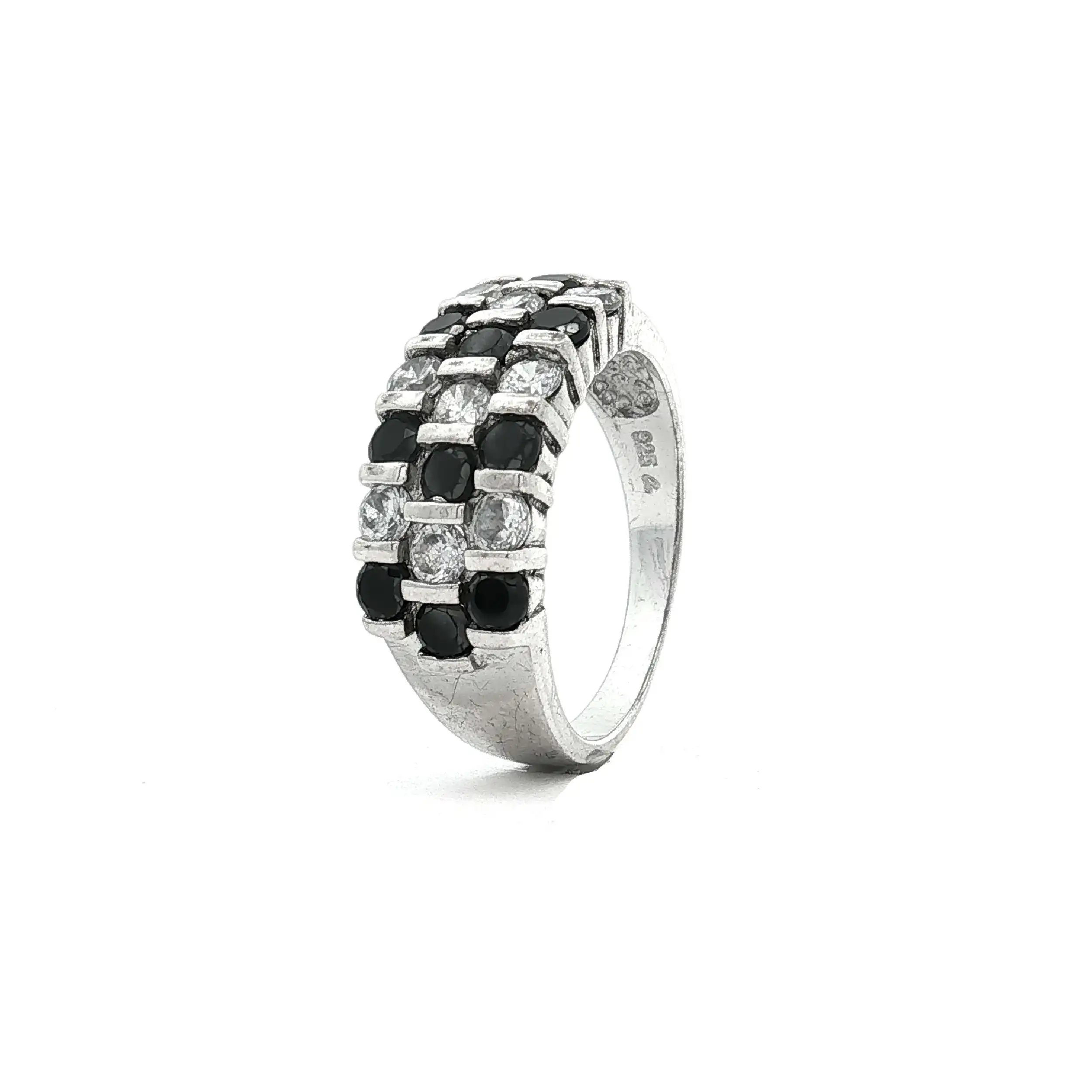Ring Silber mit schwarzen und weißen Zirkonia