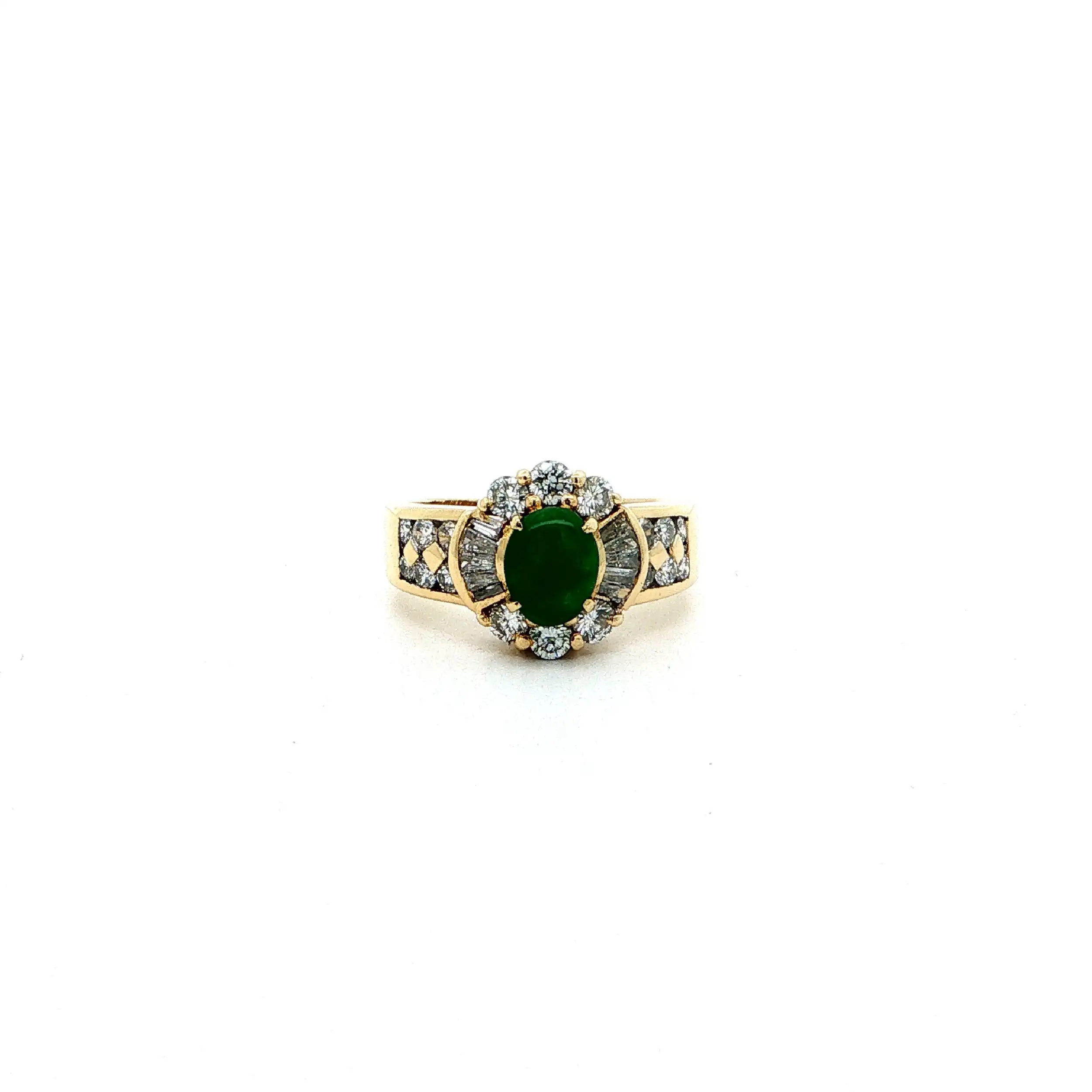 Ring Gelbgold mit Jade, Brillanten & Baguette-Diamanten