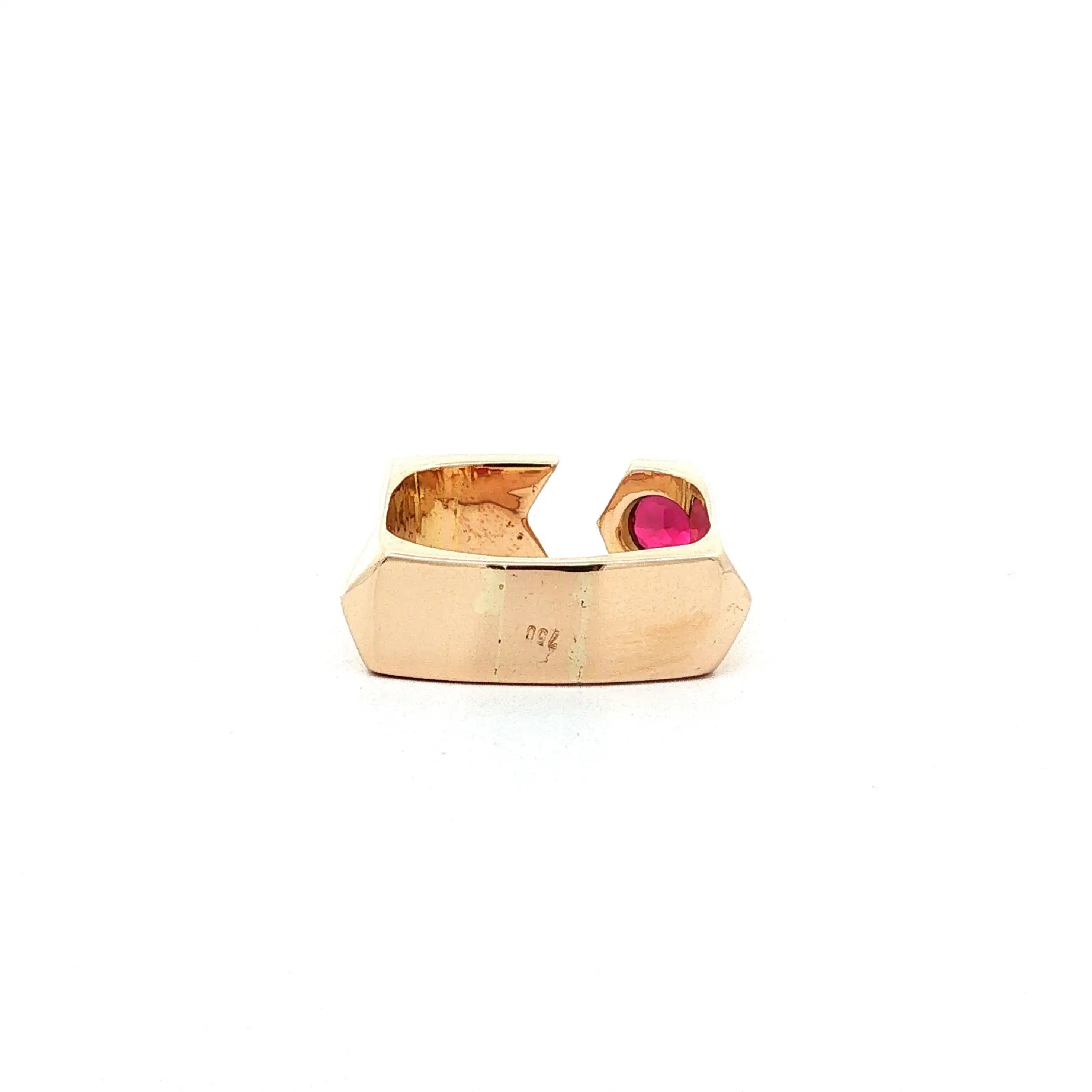 Ring Roségold mit rotem Farbstein & Brillanten, Handarbeit