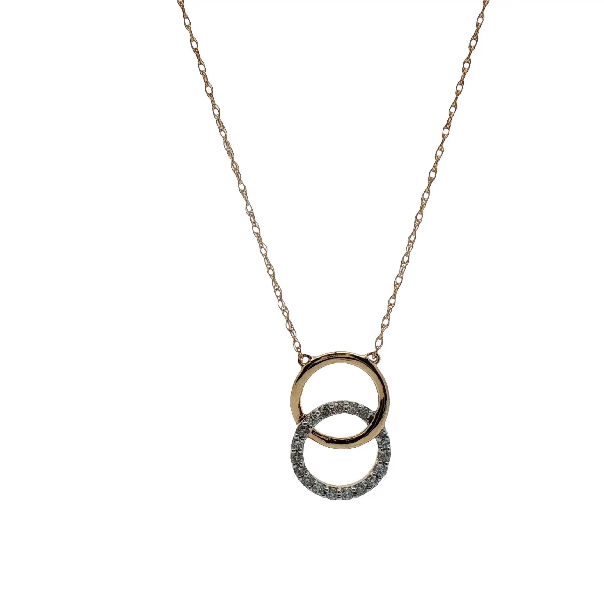 Kette Gelbgold mit festem doppelten Ringanhänger und Brillanten